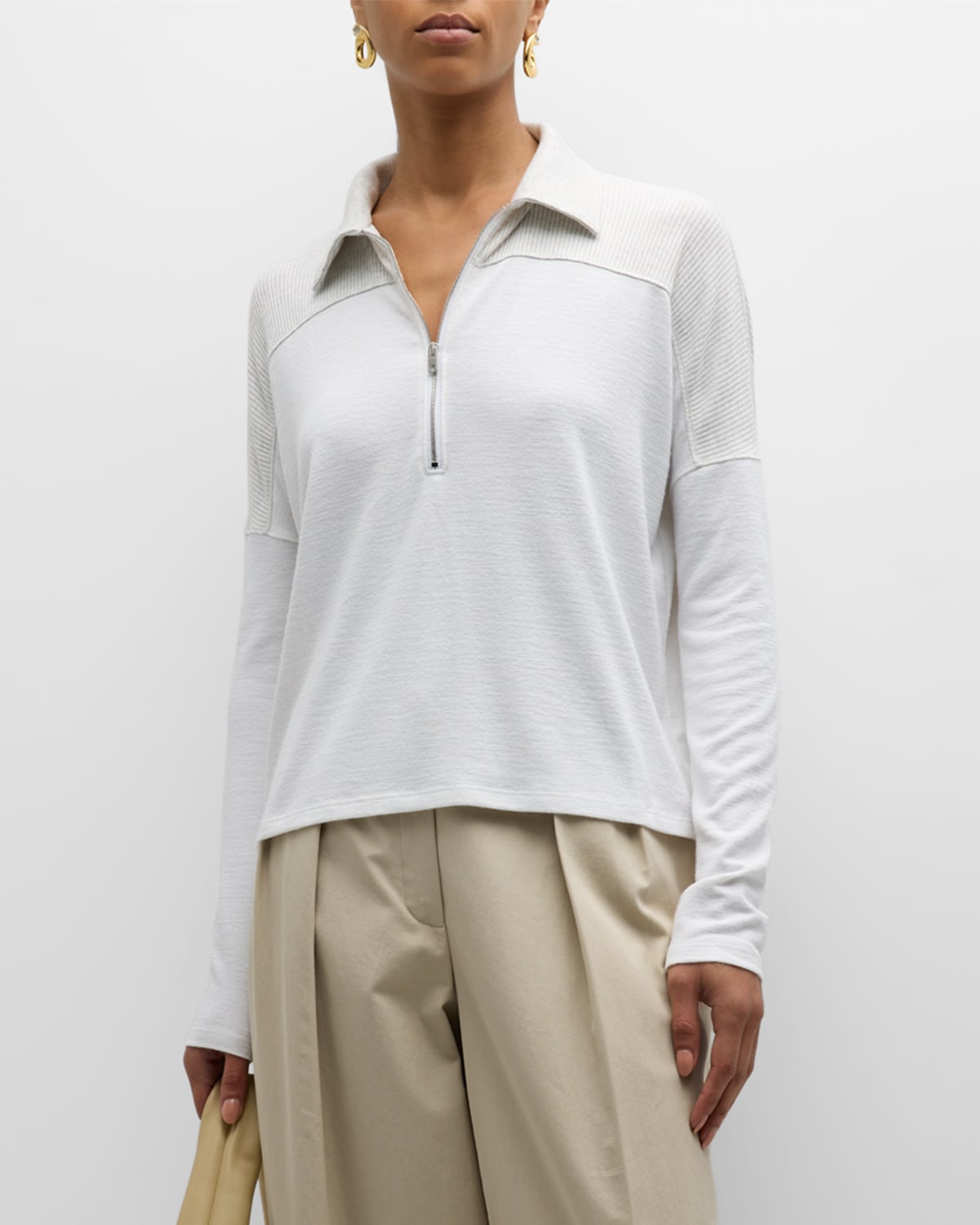 Rag & Bone The Knit Zip Polo Top In Earlgrey