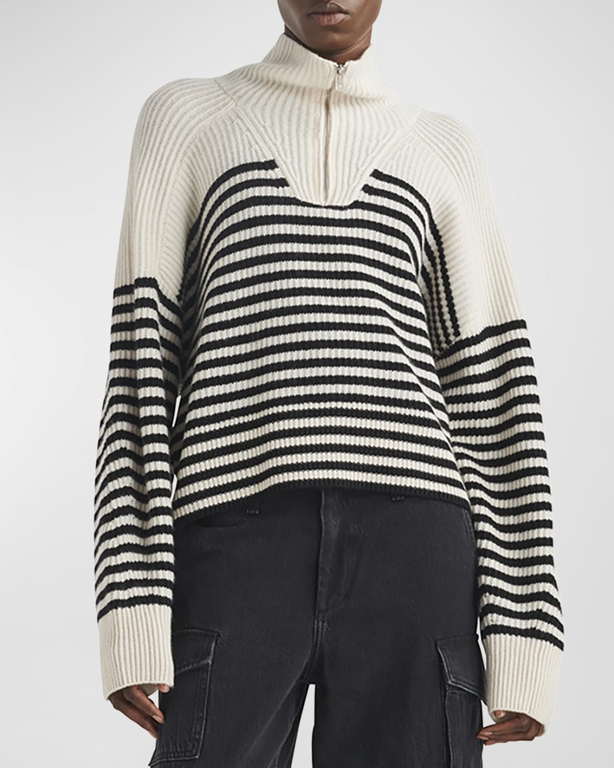 Rag & Bone Pierce Striped Cashmere Half-zip Sweater In White