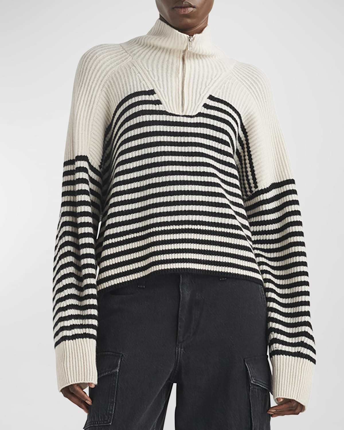 RAG & BONE PIERCE STRIPED CASHMERE HALF-ZIP SWEATER