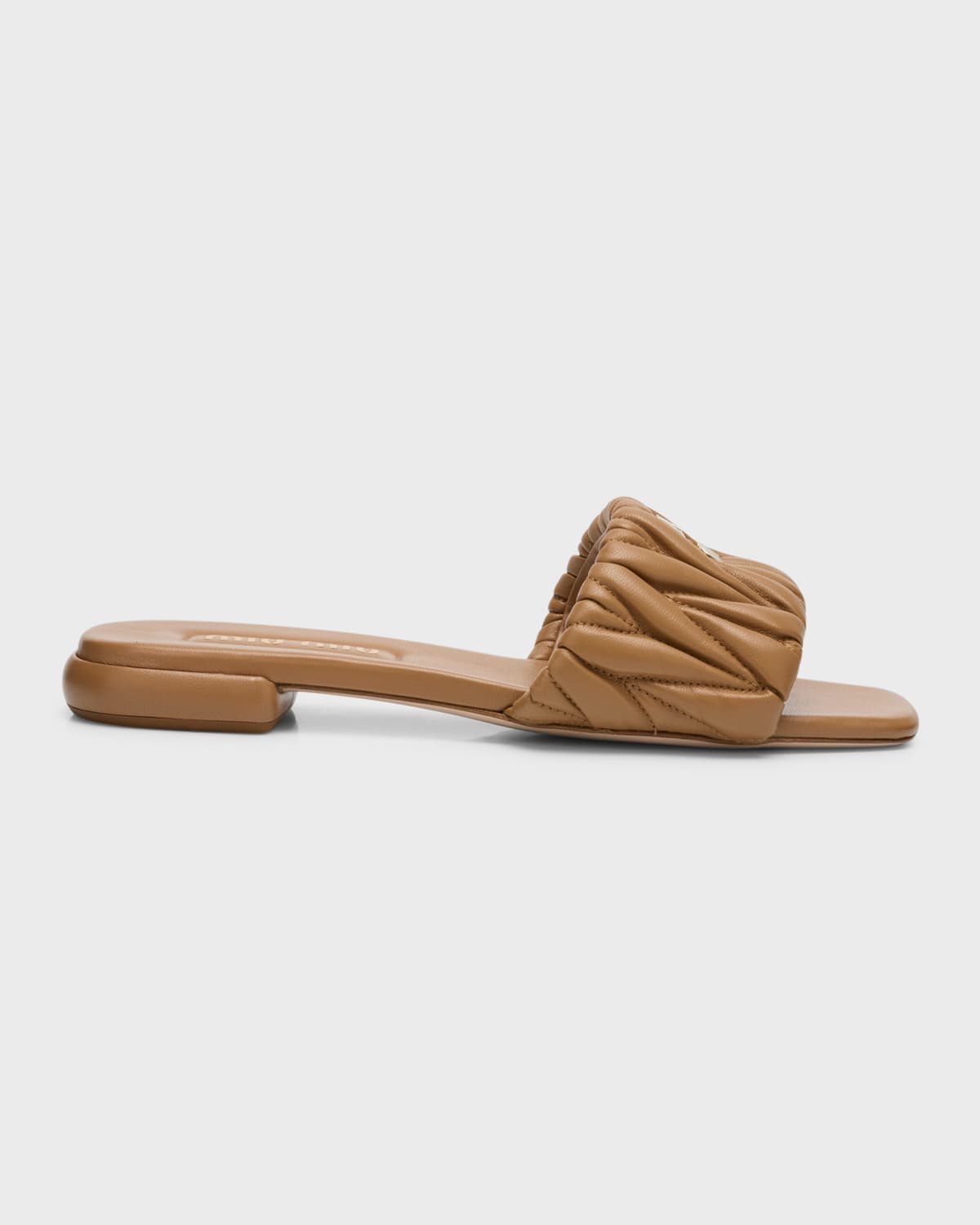 Shop Miu Miu Quilted Leather Flat Slide Style In Caramello