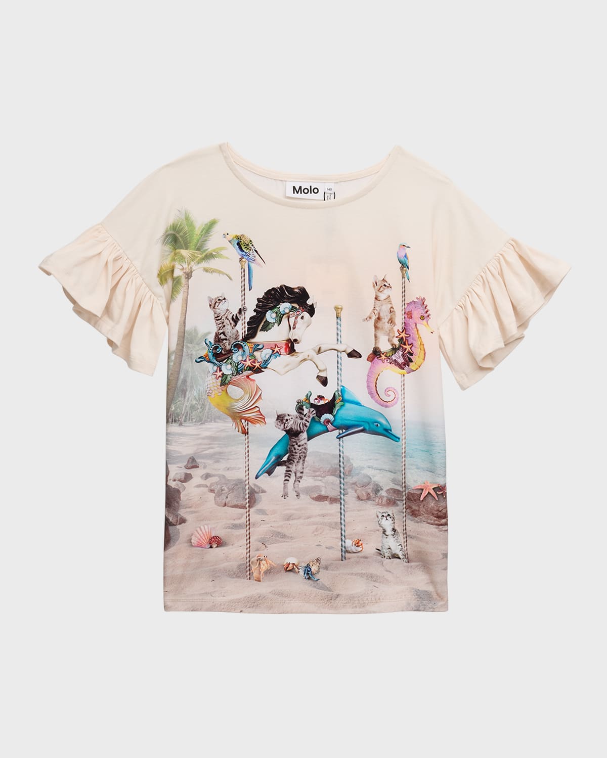 Shop Molo Girl's Carousel Cats Rayah Short-sleeve T-shirt