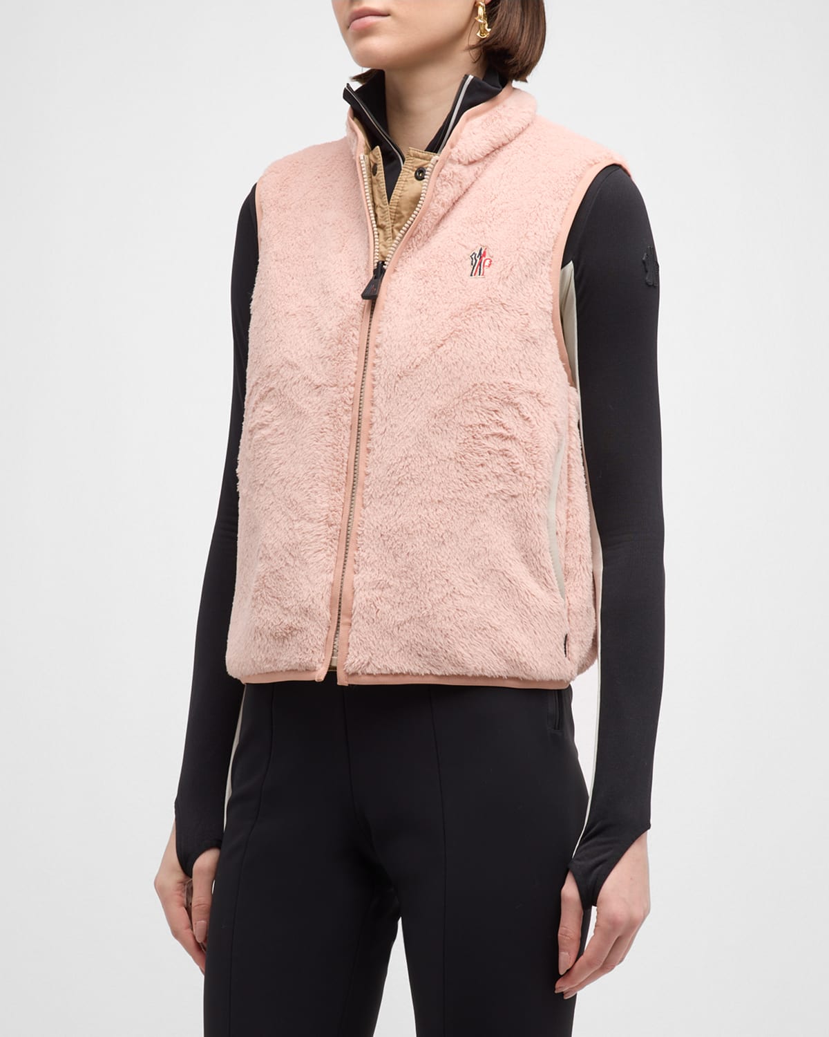 Shop Moncler Water-repellent Reversible Fleece Vest In Light Pink