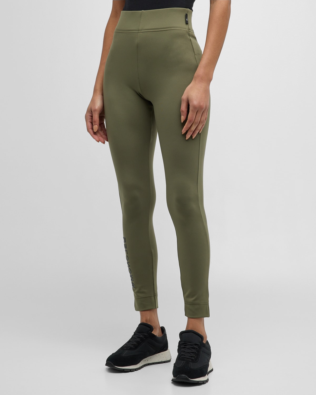 Shop Moncler Logo Printed Jersey Leggings In Dark Green