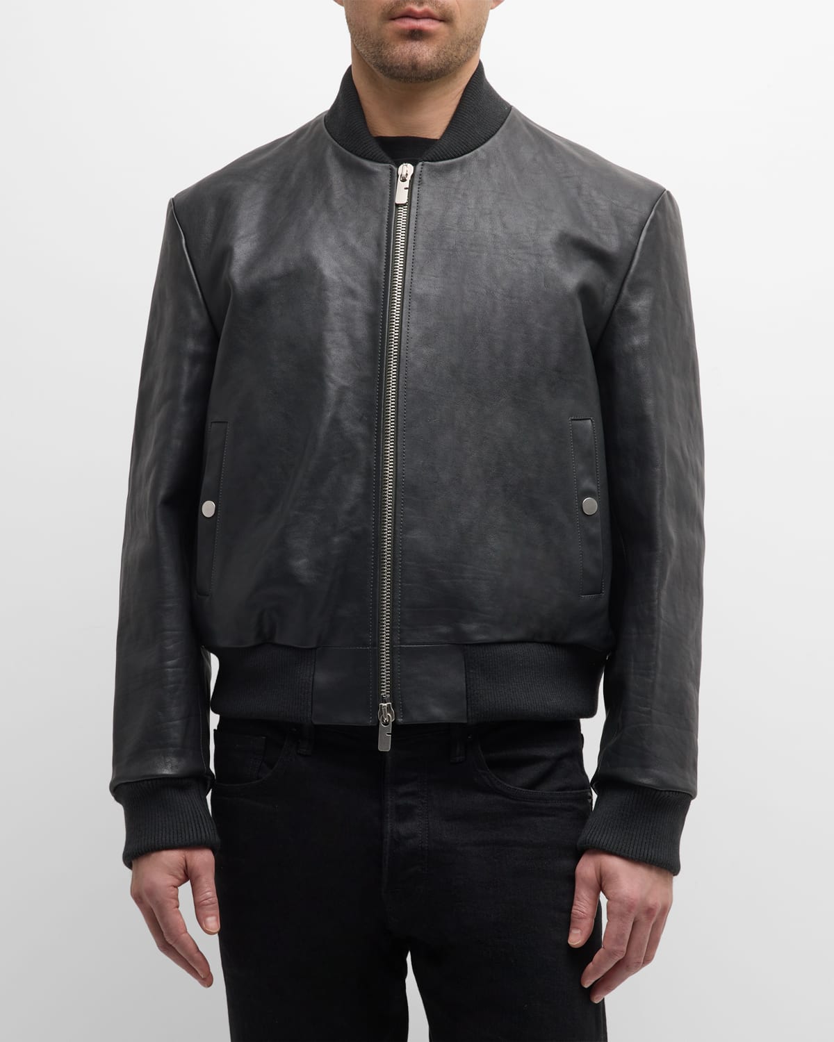 Men's Grained Leather Bomber Jacket