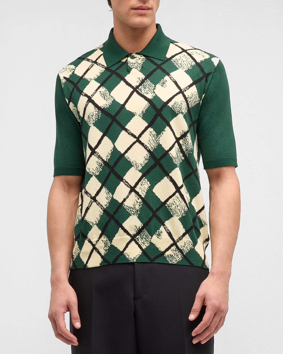 Shop Burberry Men's Painted Argyle Polo Shirt In Ivy