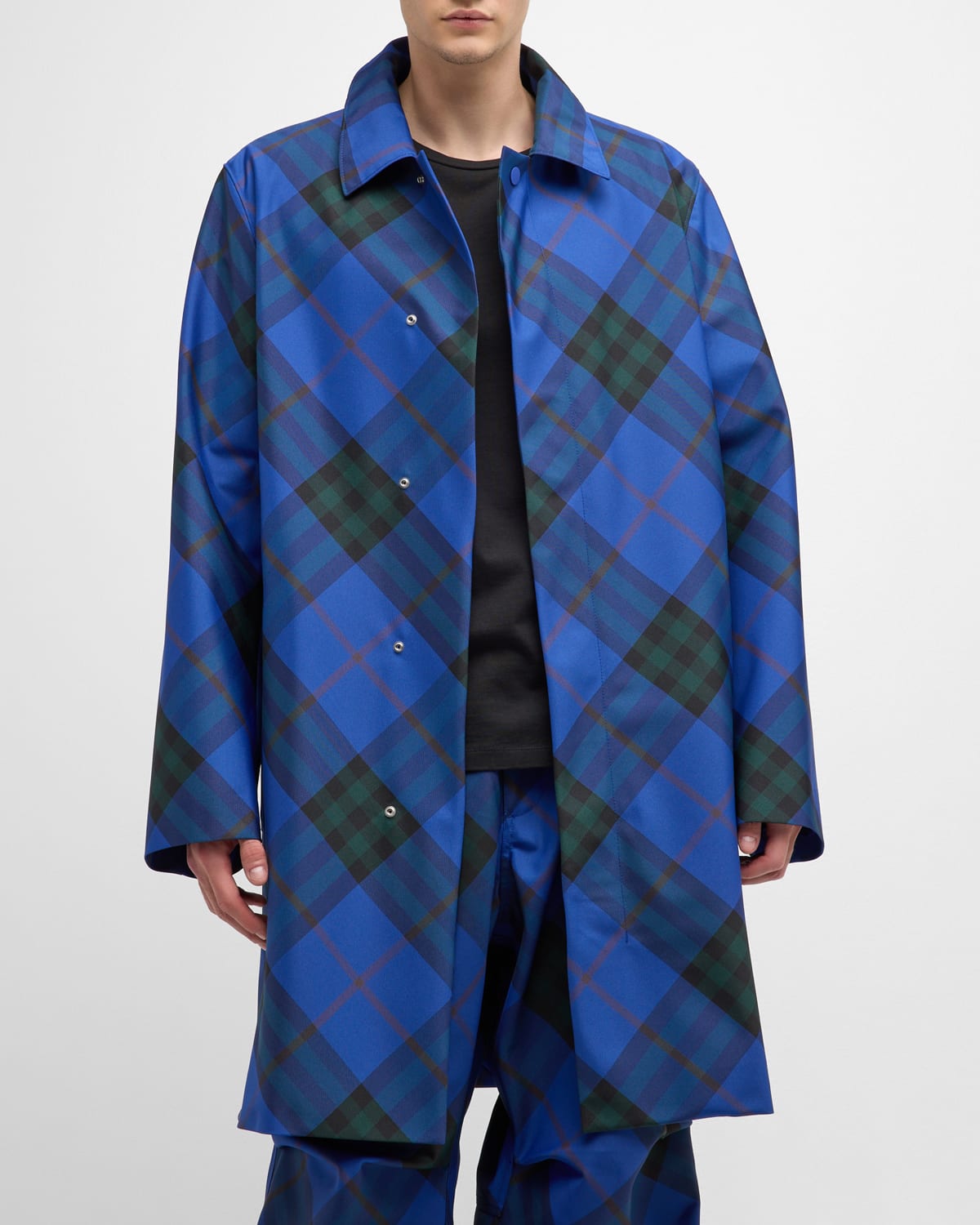 Shop Burberry Men's Argyle Check Raincoat In Knight Ip Check