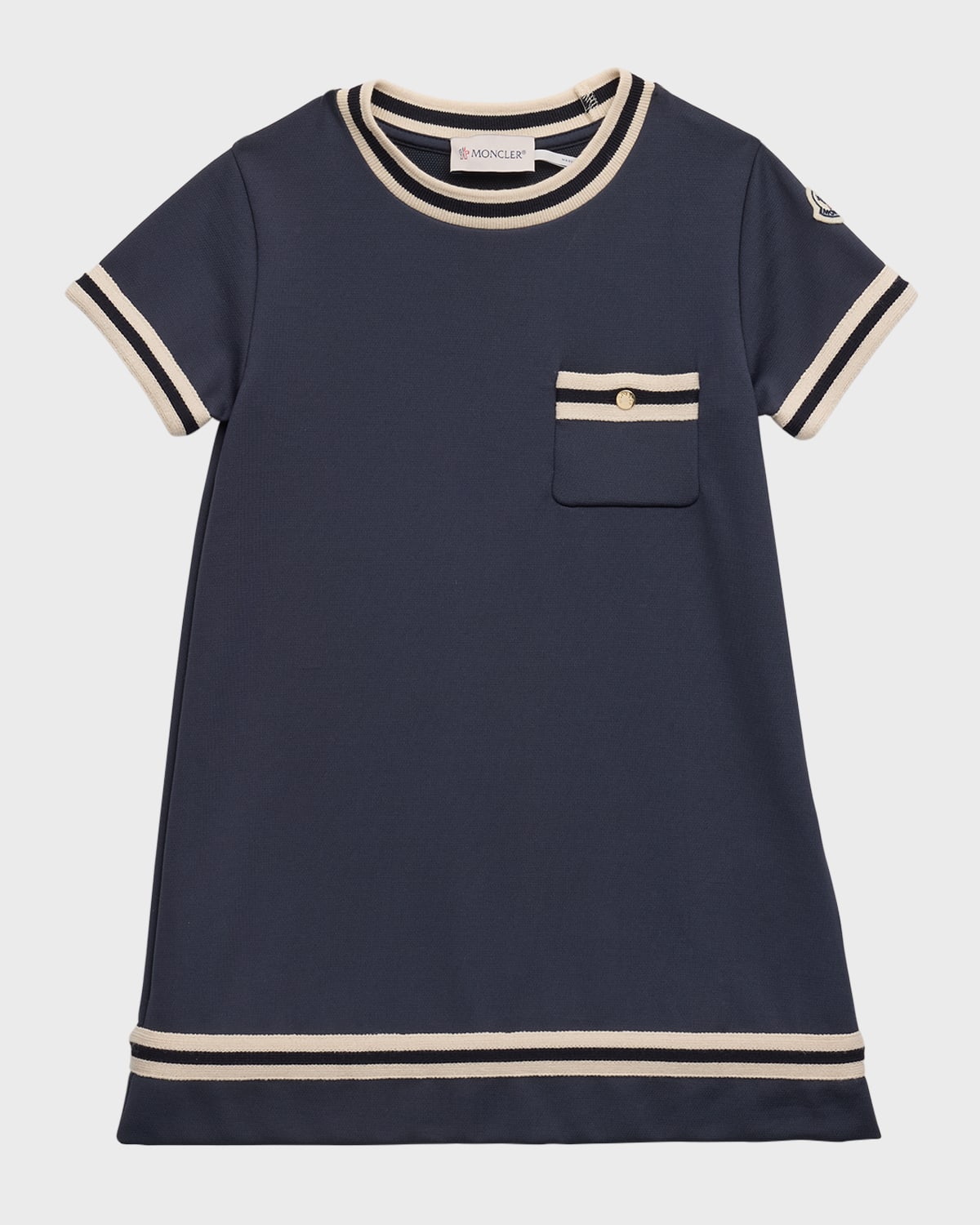 Shop Moncler Girl's Contrast Trim Jersey Dress In Blue Navy