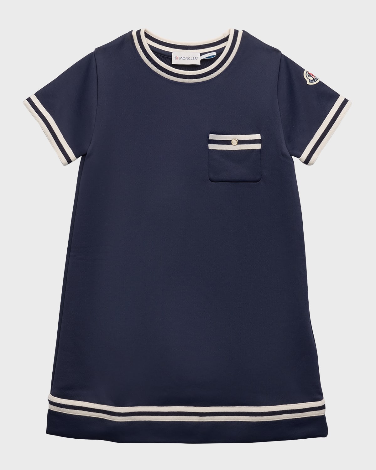 Shop Moncler Girl's Jersey Dress W/ Contrast Trim In Blue Navy