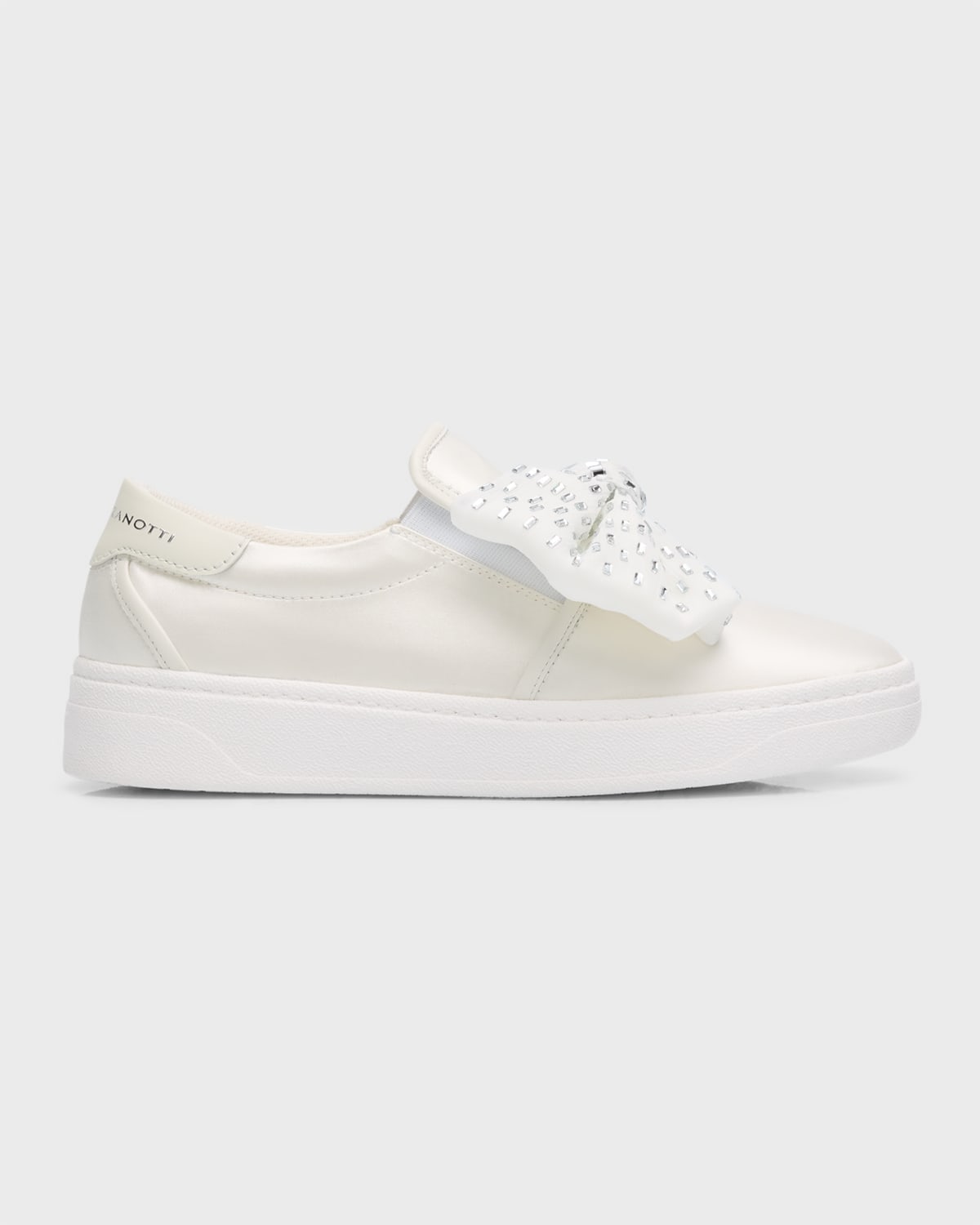 Shop Giuseppe Zanotti Satin Crystal Bow Slip-on Sneakers In Bianco