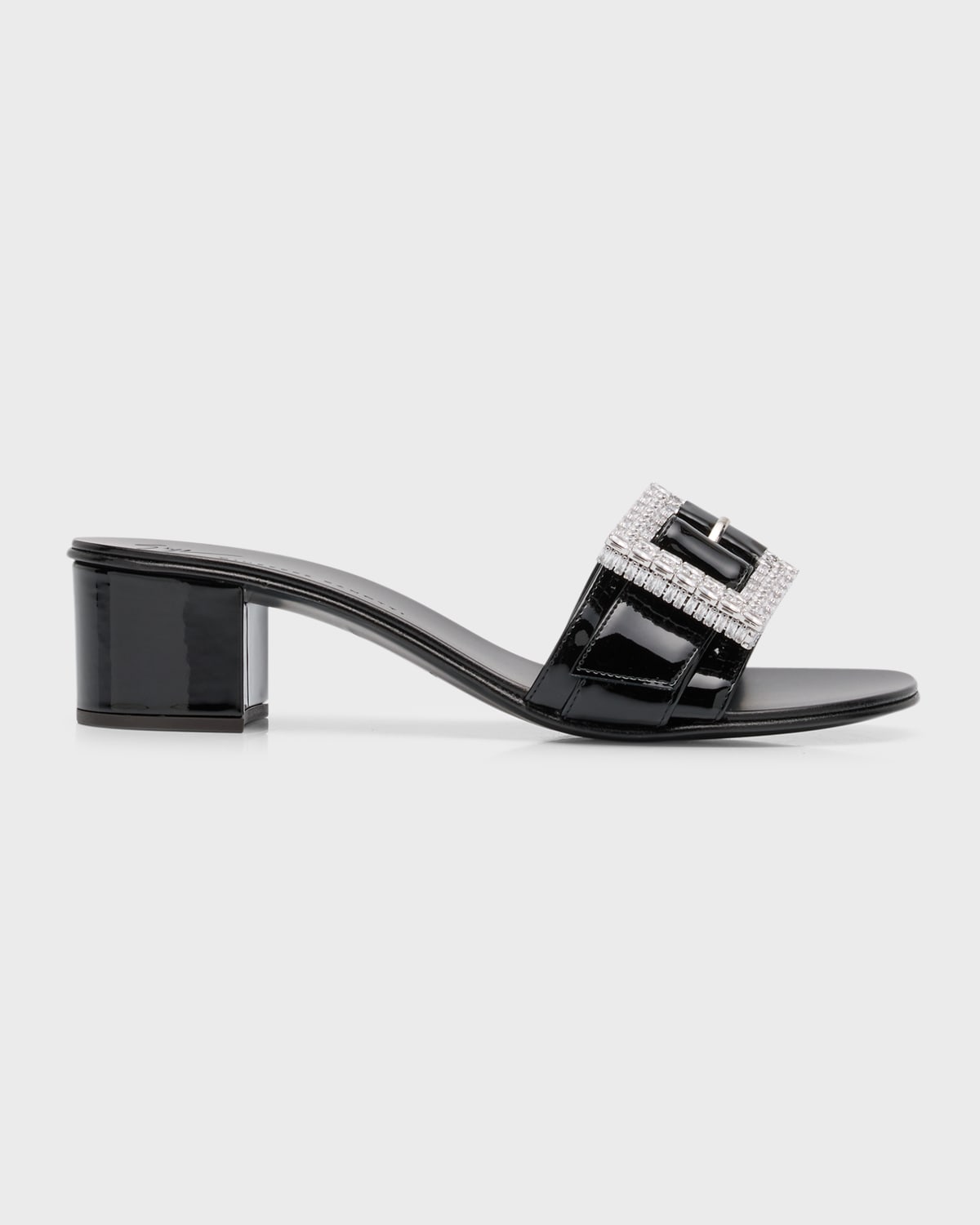 Giuseppe Zanotti Patent Crystal Buckle Slide Sandals In Nero