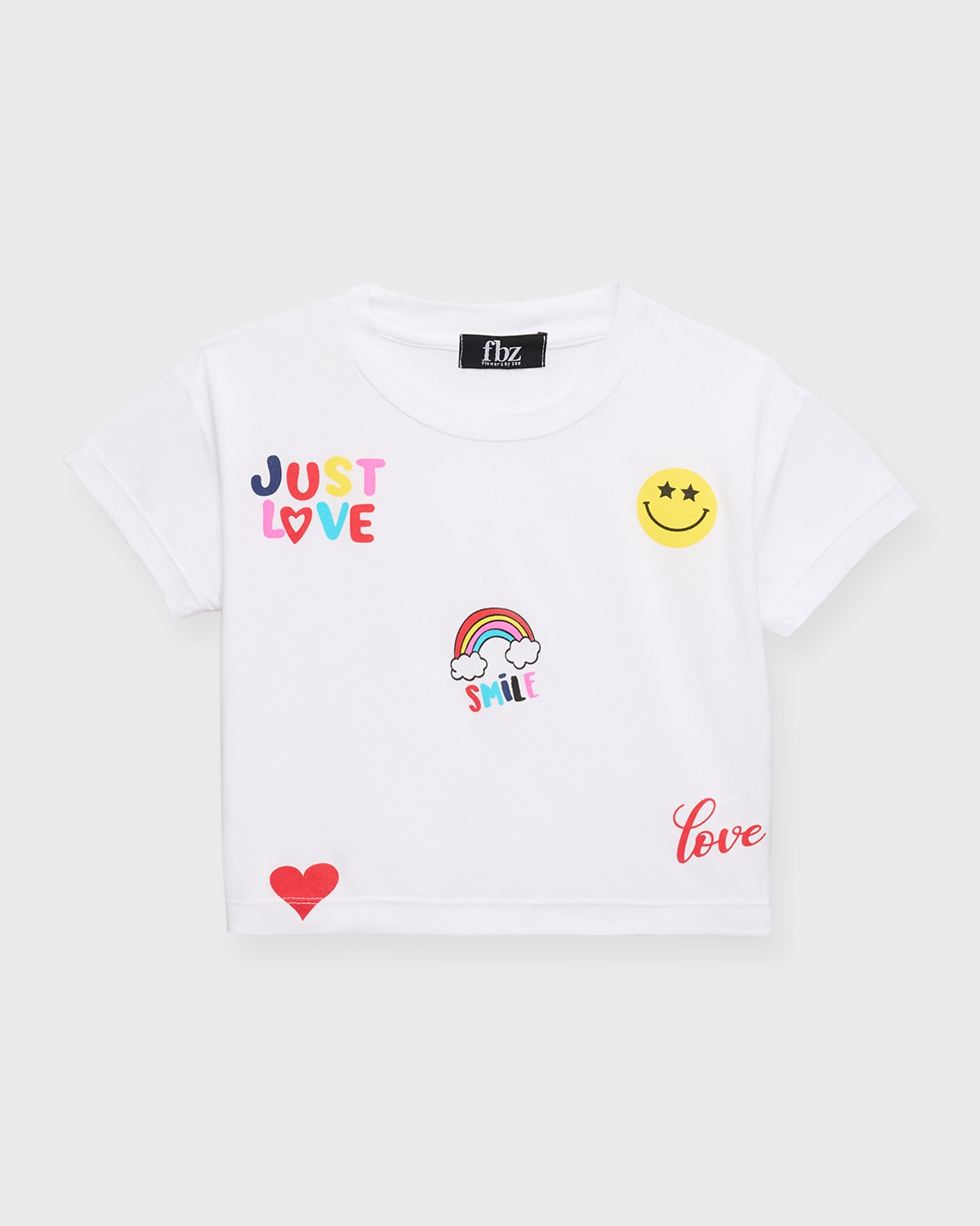 Flowers By Zoe Kids' Girl's Just Love Graphic-print Short-sleeve Tee In White
