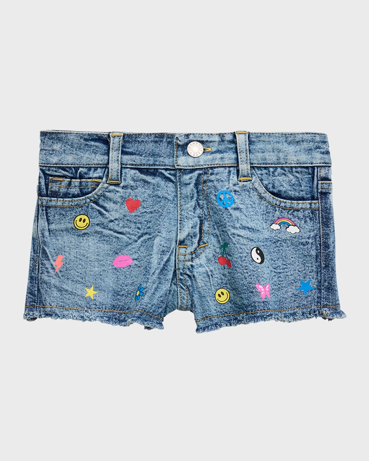 Shop Flowers By Zoe Girl's Denim Shorts With Mini Icons In Blue