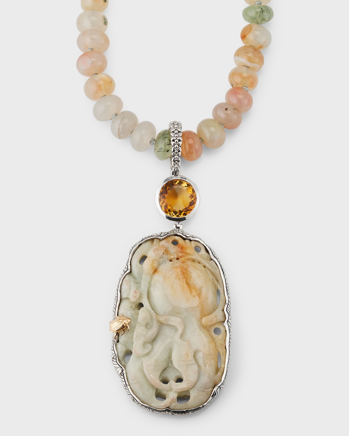Stephen Dweck Vintage Hand Carved Jade Citrine And Agate Necklace In Multi