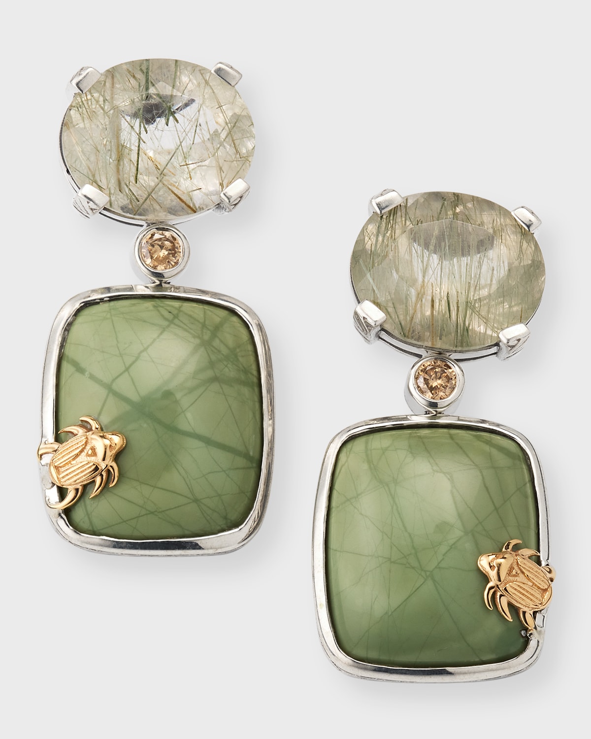 Stephen Dweck Rutilated Quartz And Imperial Jasper Drop Earrings With Champagne Diamonds In Gold
