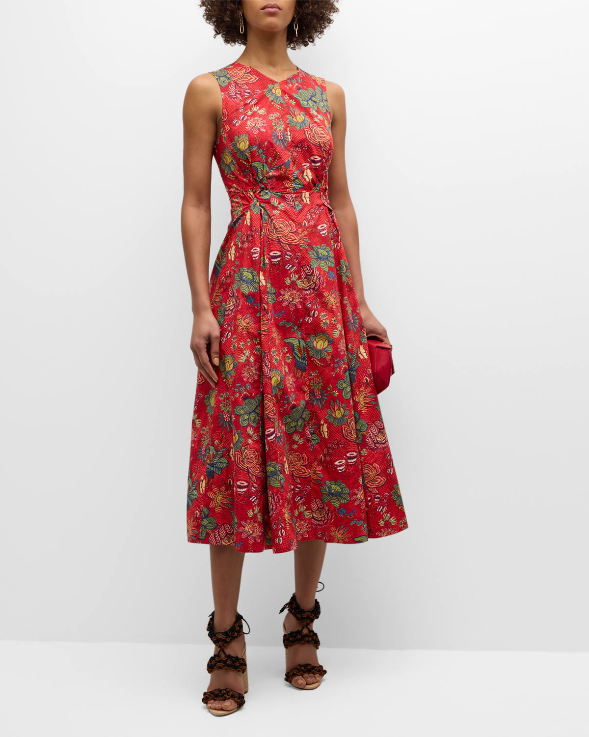 Shop Ulla Johnson Kaiya Sleeveless Floral Poplin Fit & Flare Midi Dress In Hibiscus