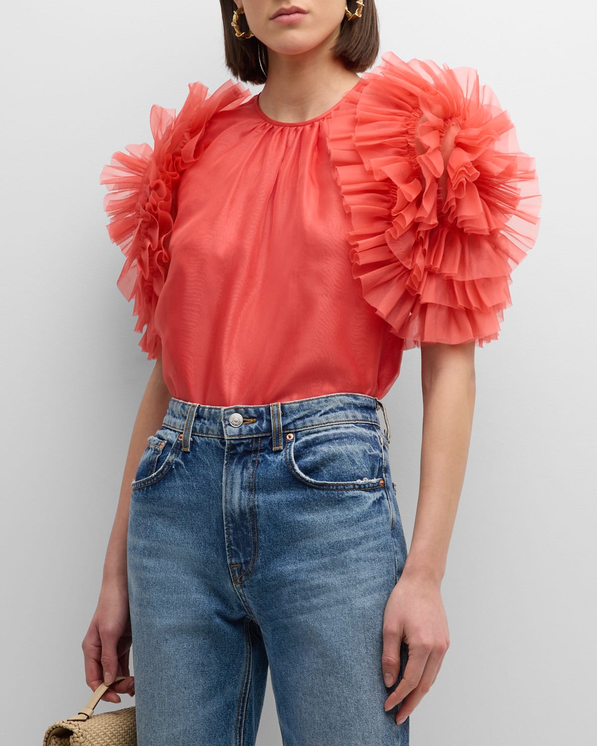 Shop Ulla Johnson Helene Ruffle-sleeve Silk Top In Desert Rose