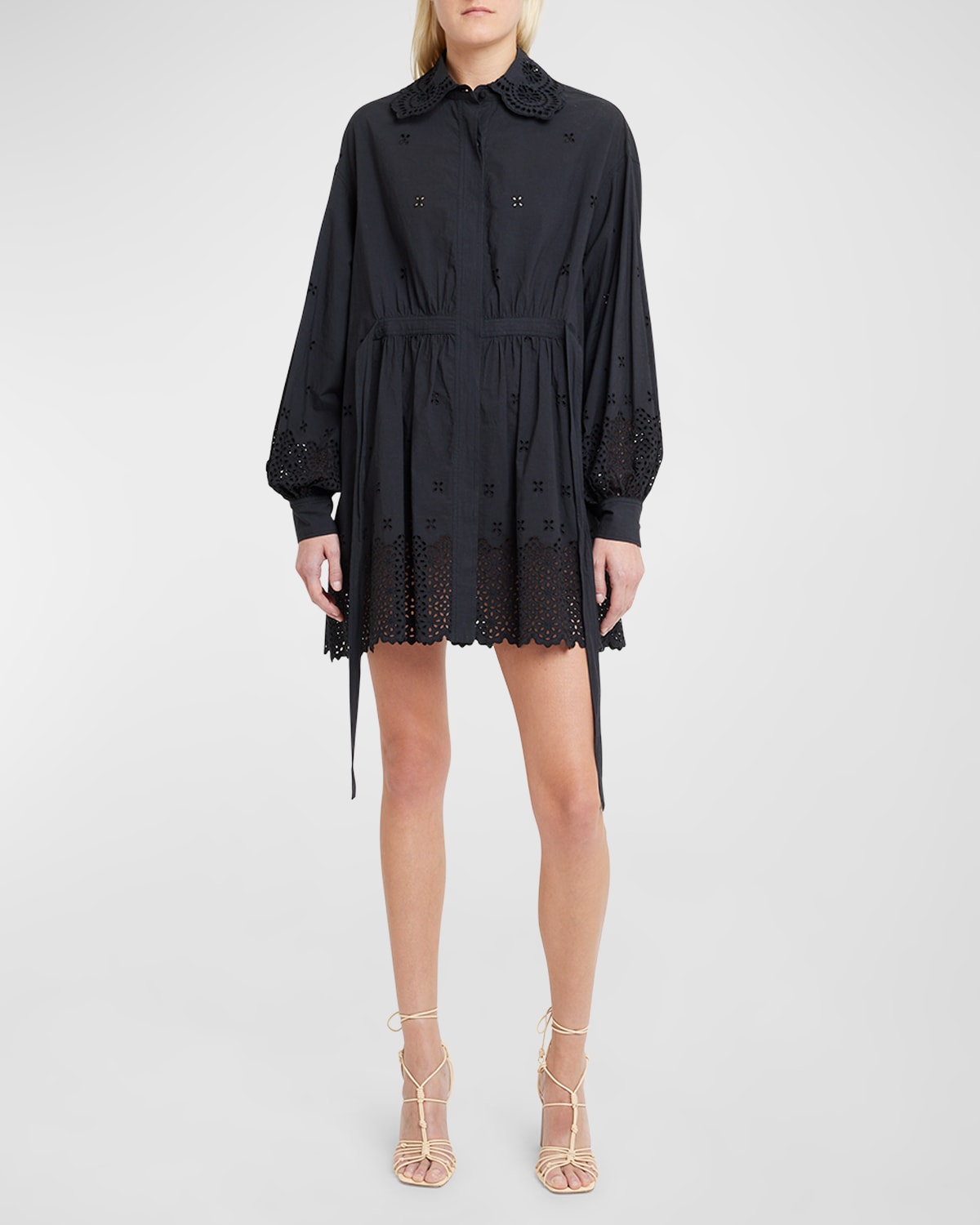 Shop Ulla Johnson Gemma Broderie Anglaise Mini Shirt Dress In Noir