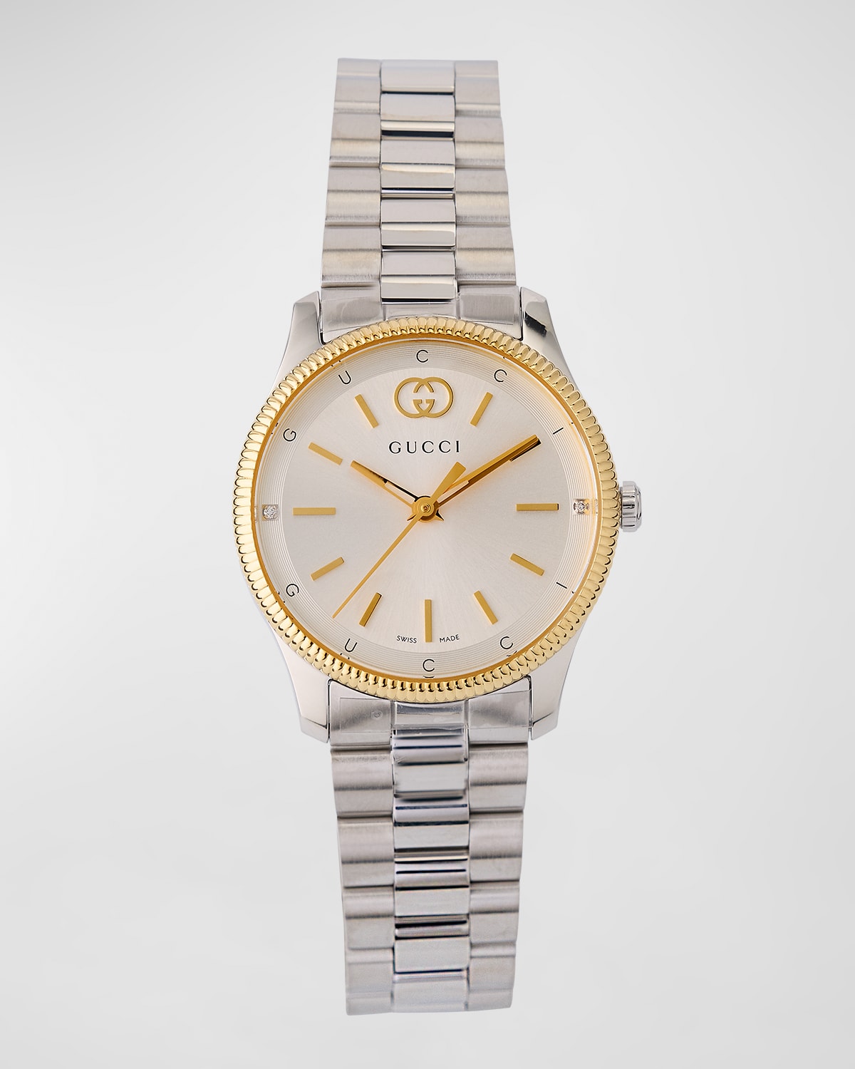 Gucci G-timeless Slim Watch With Bracelet Strap, Two Tone In Metallic