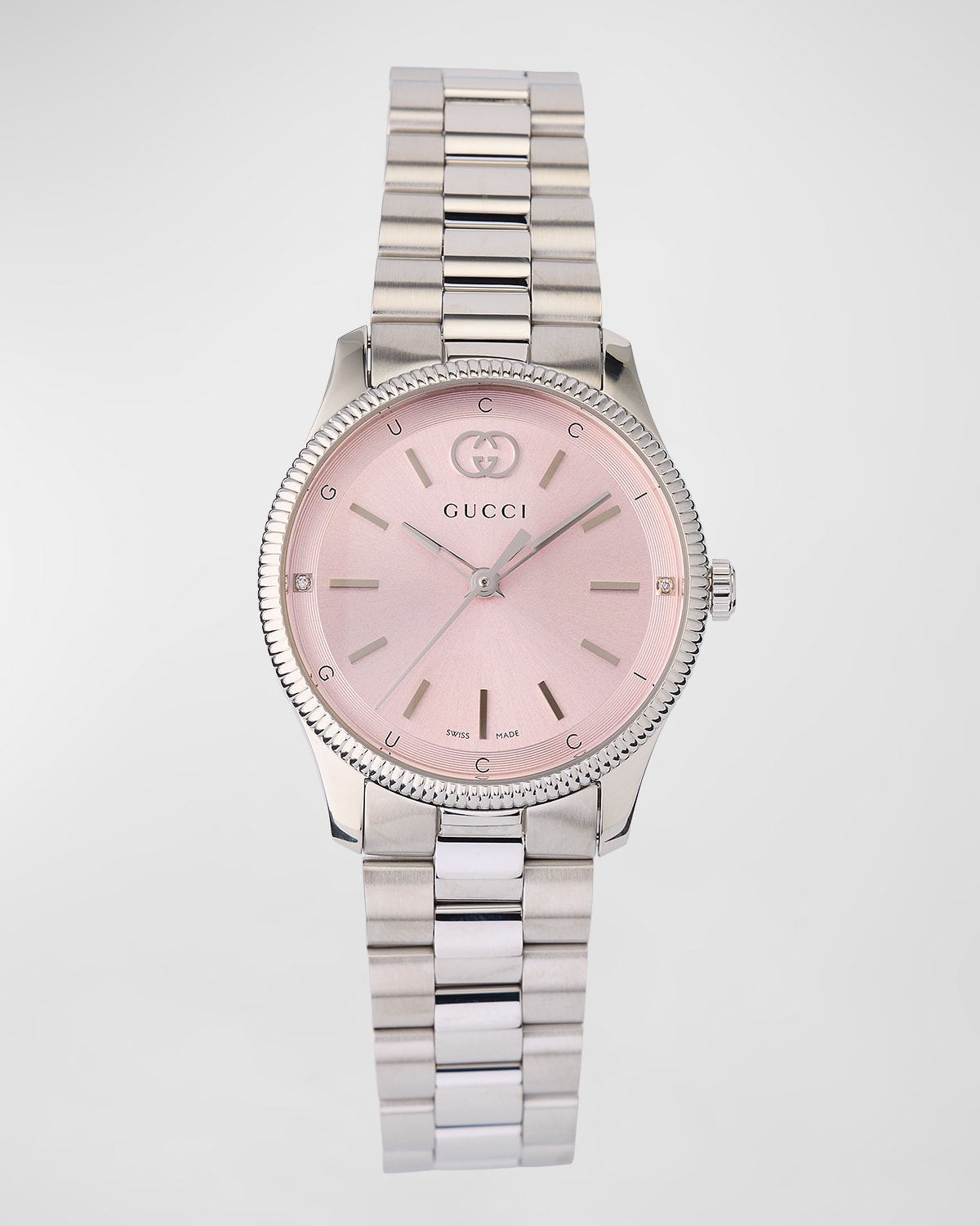 Shop Gucci G-timeless Slim Watch With Diamonds And Bracelet Strap In Rose