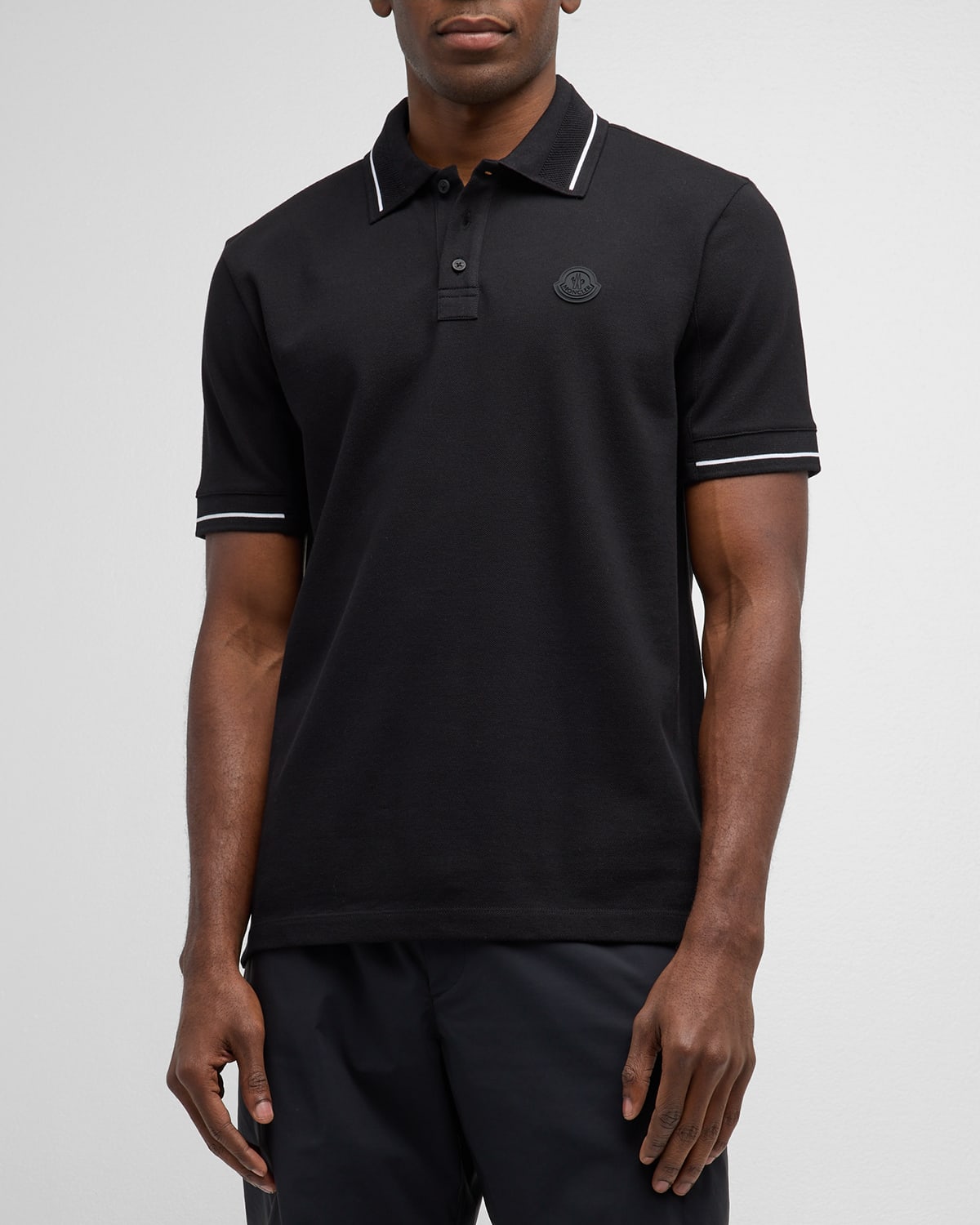 Shop Moncler Men's Tipped Polo Shirt In Black