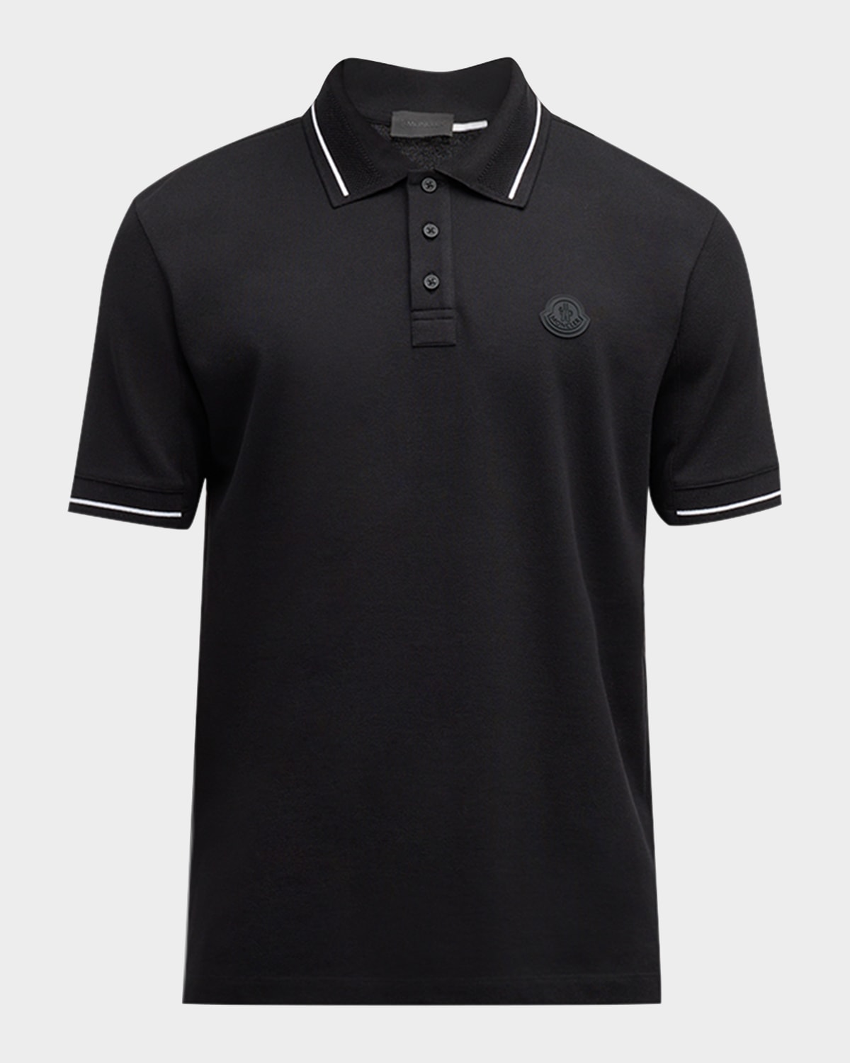 Moncler Men's Logo Stripe-trim Polo In Black