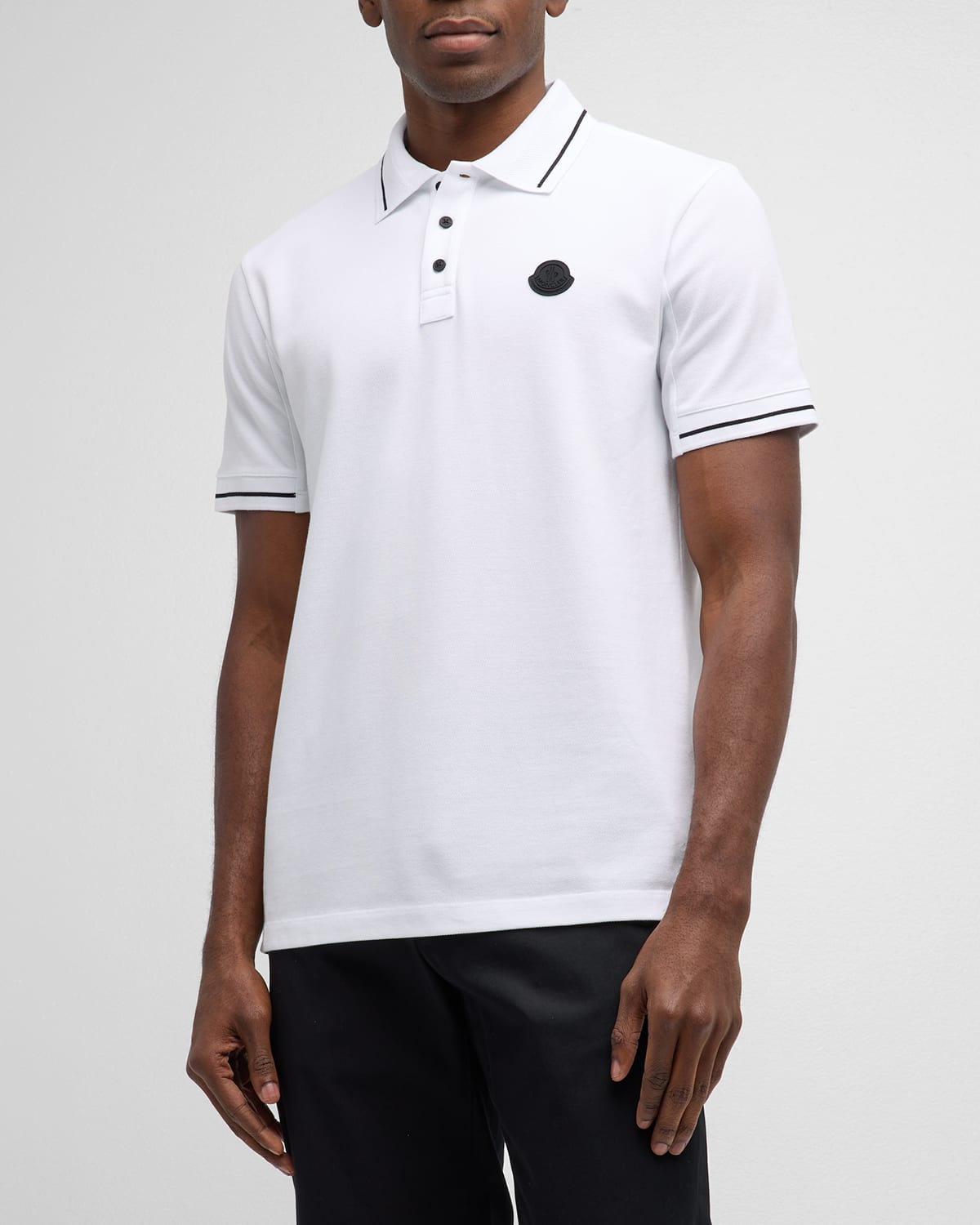 Shop Moncler Men's Tipped Polo Shirt In White