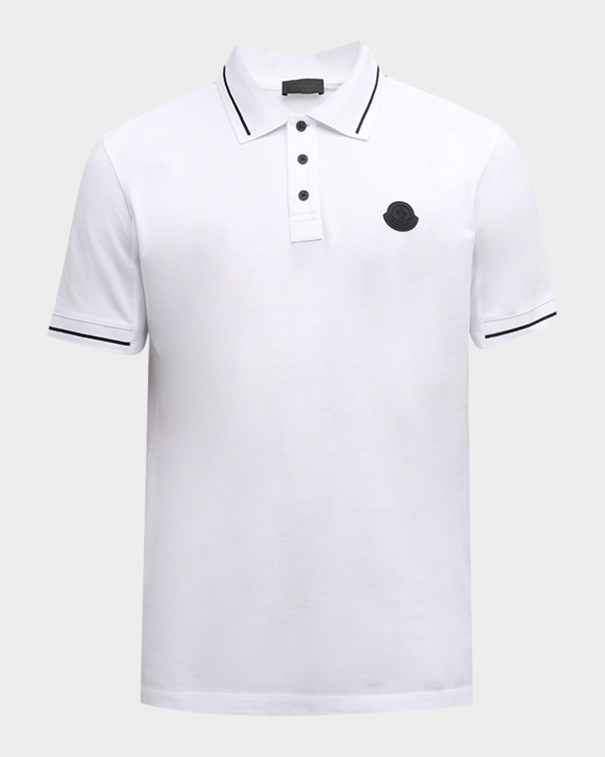 Moncler Men's Logo Cotton Polo Shirt In White