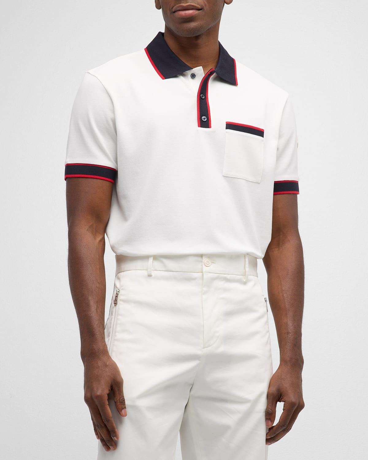 Shop Moncler Men's Contrast-trim Polo Shirt In Natural