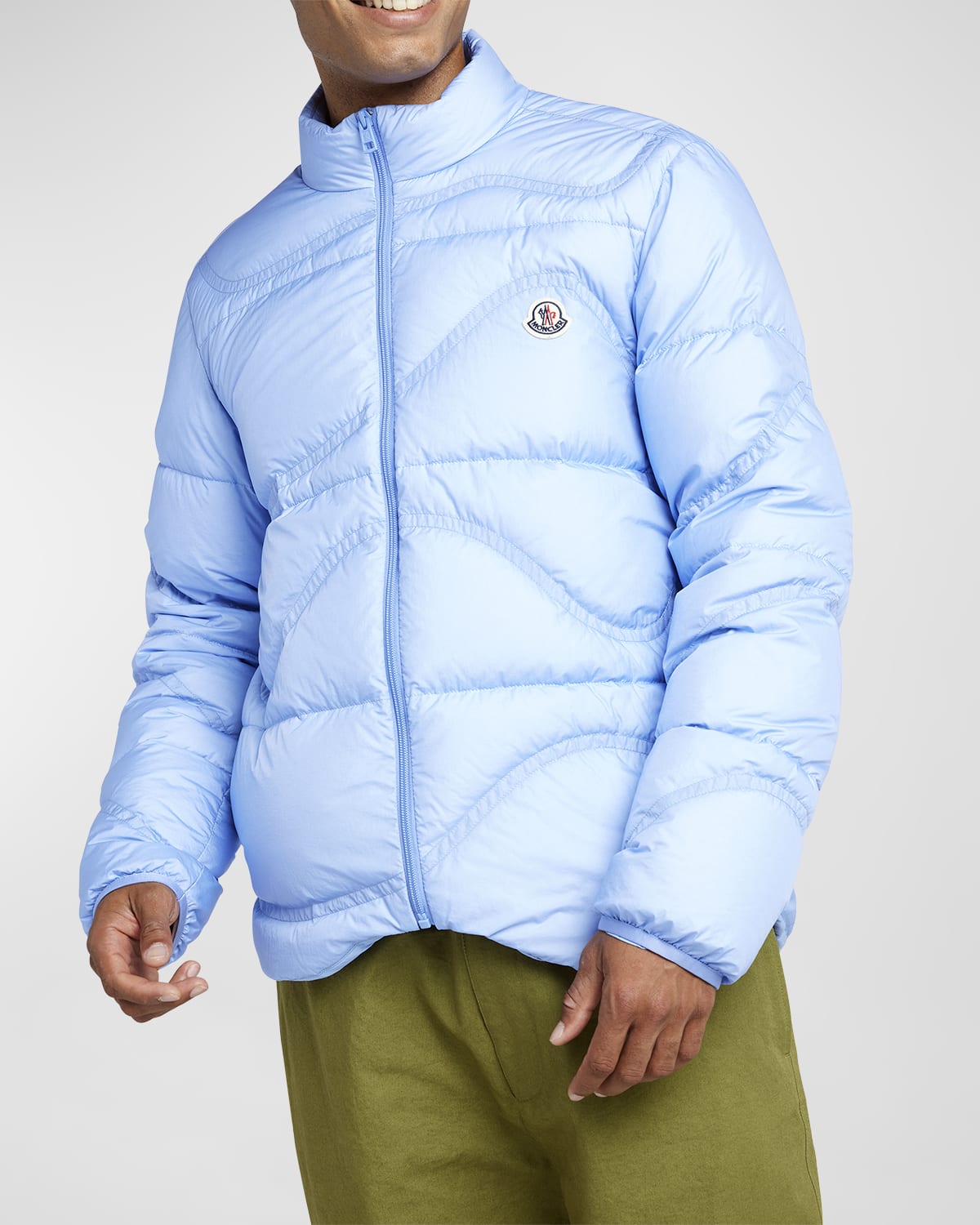 Shop Moncler Men's Tayrona Wavy Quilted Down Jacket In Pastel Blue