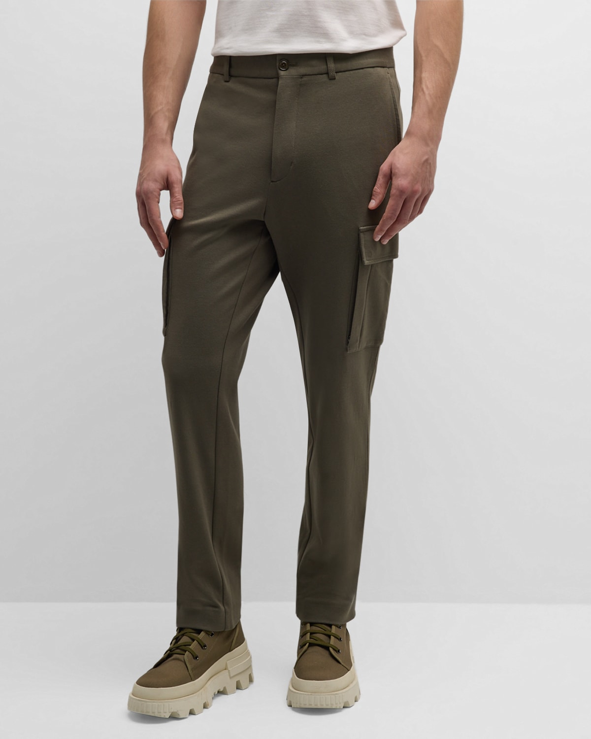 Shop Moncler Men's Soft Cotton-nylon Cargo Pants In Olive
