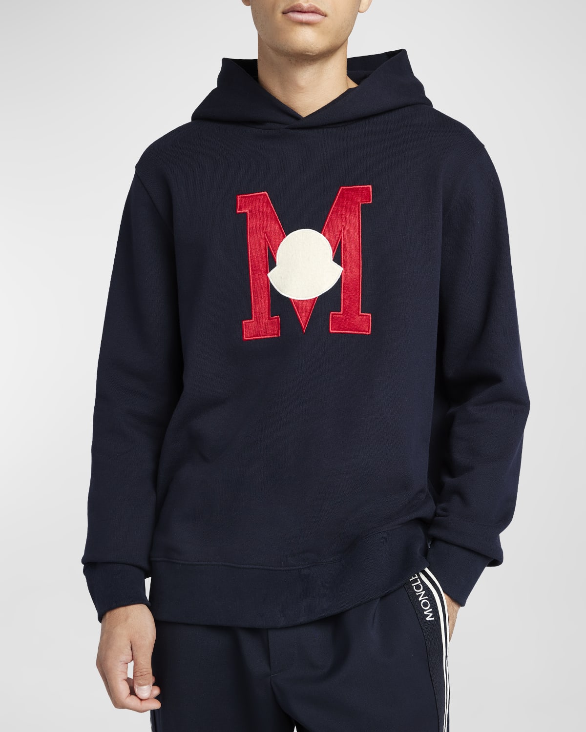 Shop Moncler Men's Monogram Hoodie Sweater In Navy