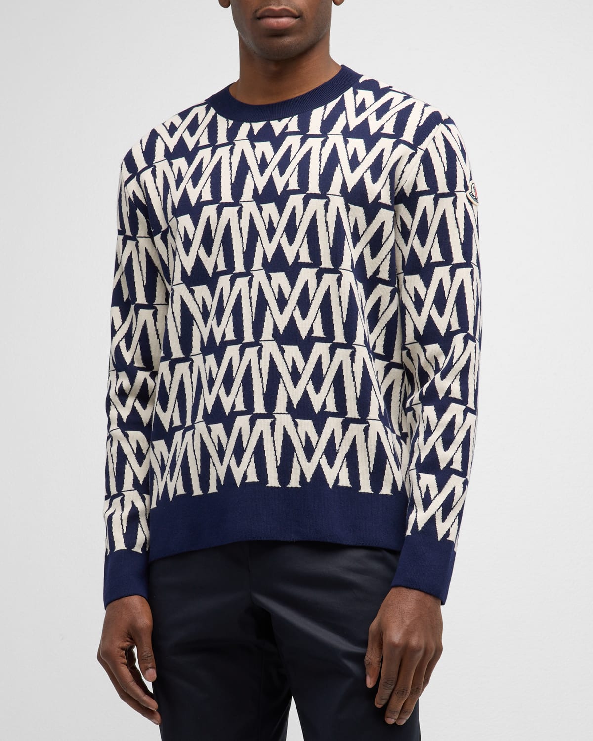 Moncler Men's Logo Cotton-blend Crewneck Sweater In P70