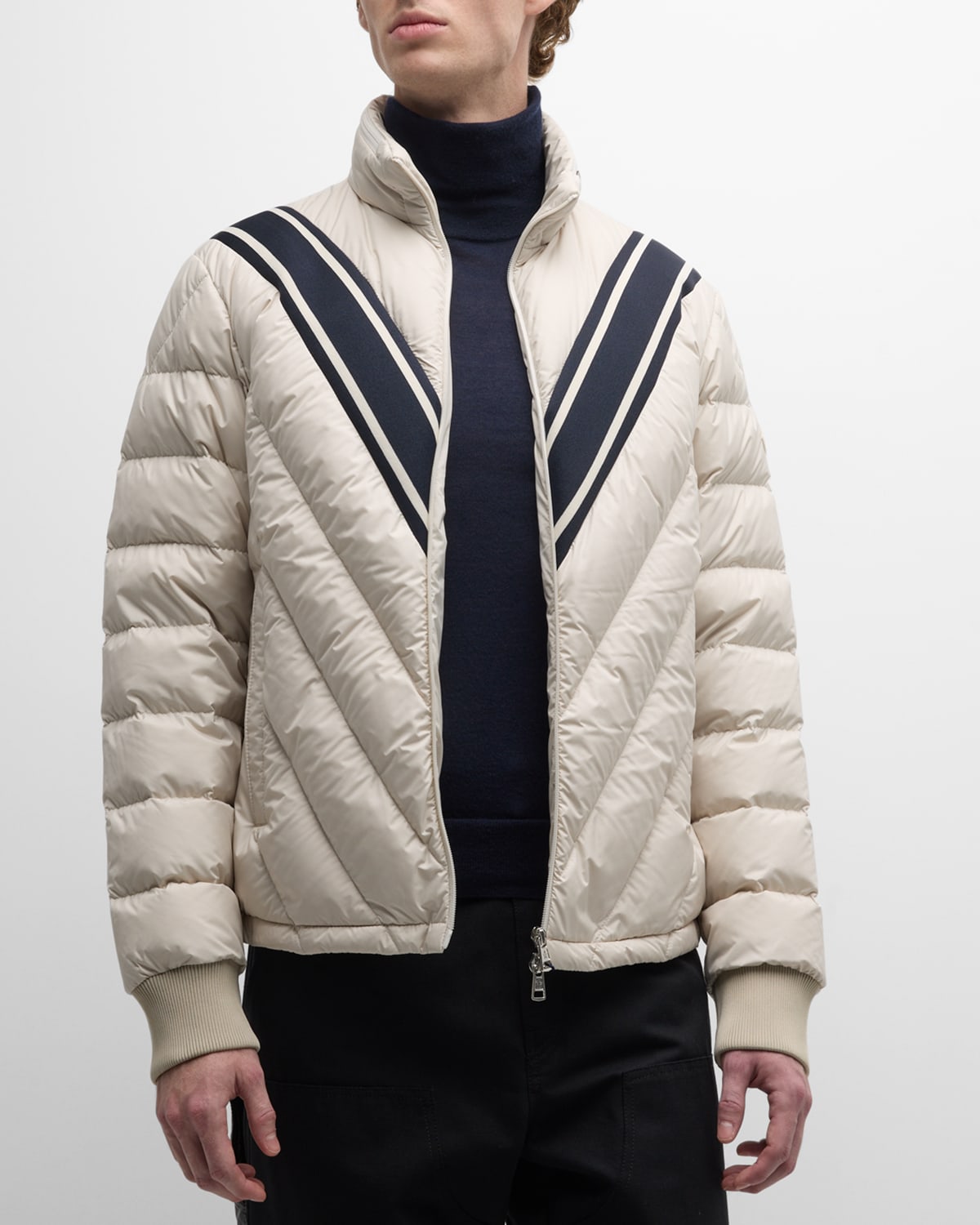 Shop Moncler Men's Barrot V-quilt Down Jacket In Light Beige