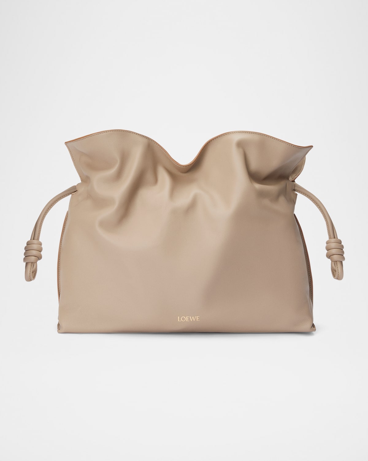 Loewe Flamenco Large Clutch Bag In Napa Leather With Golden Foil Anagram In Sand