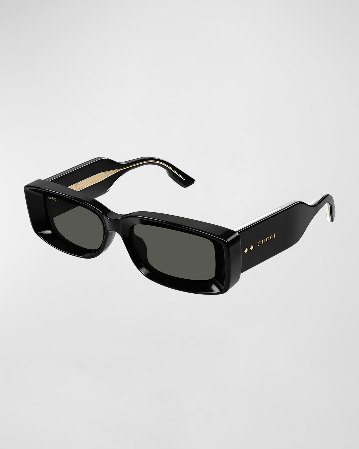 Shop Gucci Beveled Acetate Rectangle Sunglasses In Shiny Black