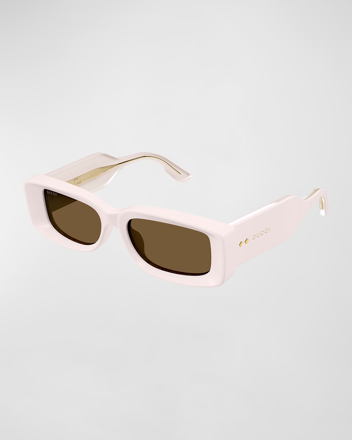 Shop Gucci Beveled Acetate Rectangle Sunglasses In Shiny Solid Ivory