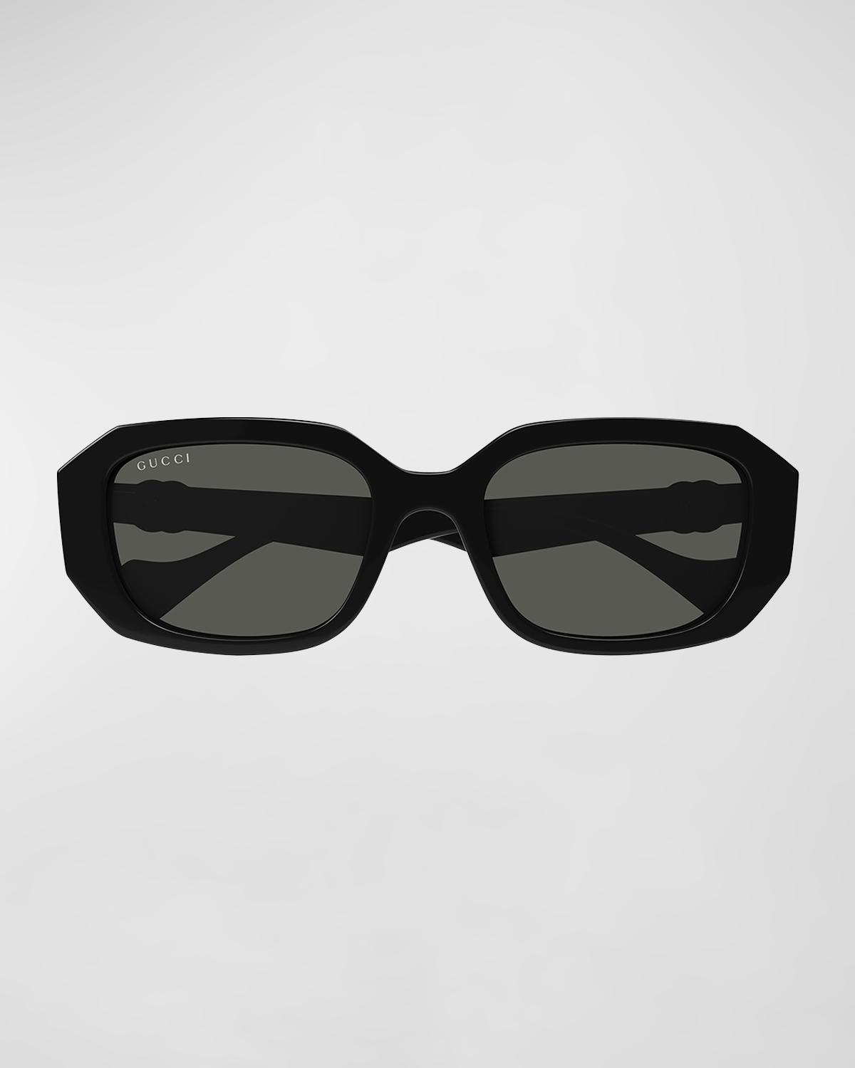 Gucci Geometric Plastic Rectangle Sunglasses In Shiny Black