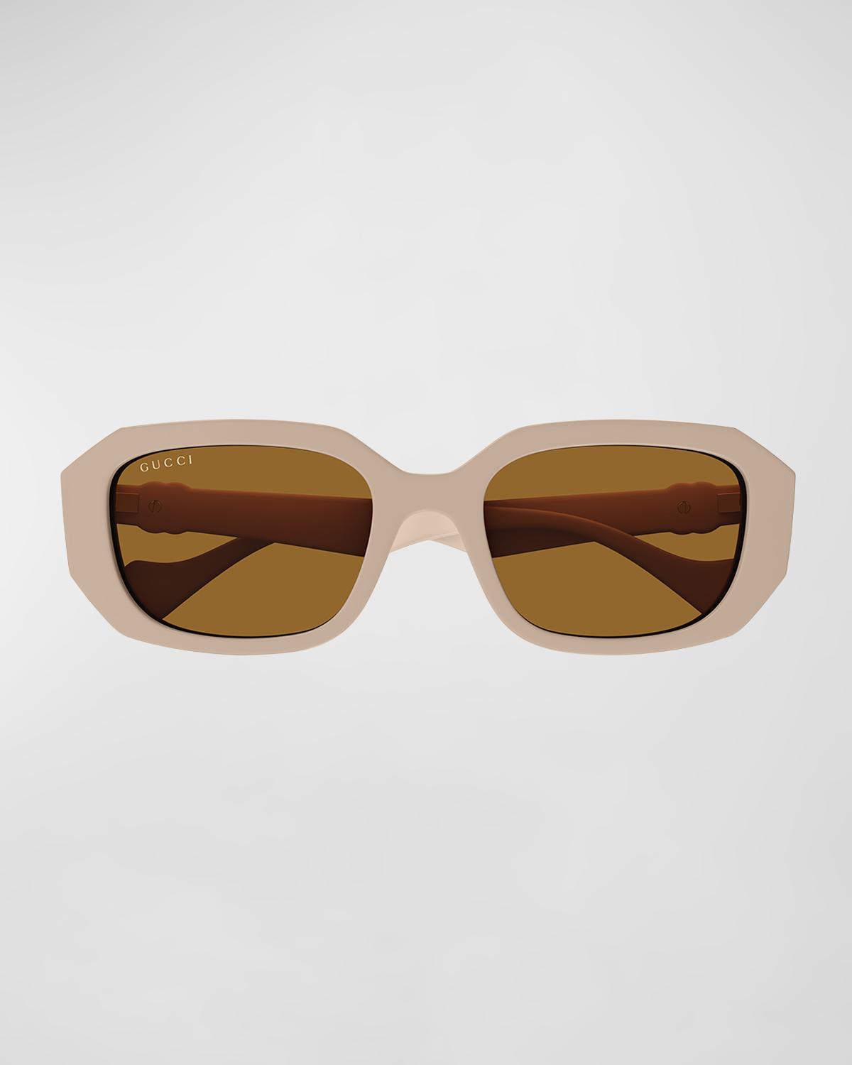 Gucci Geometric Plastic Rectangle Sunglasses In Shiny Solid Beige