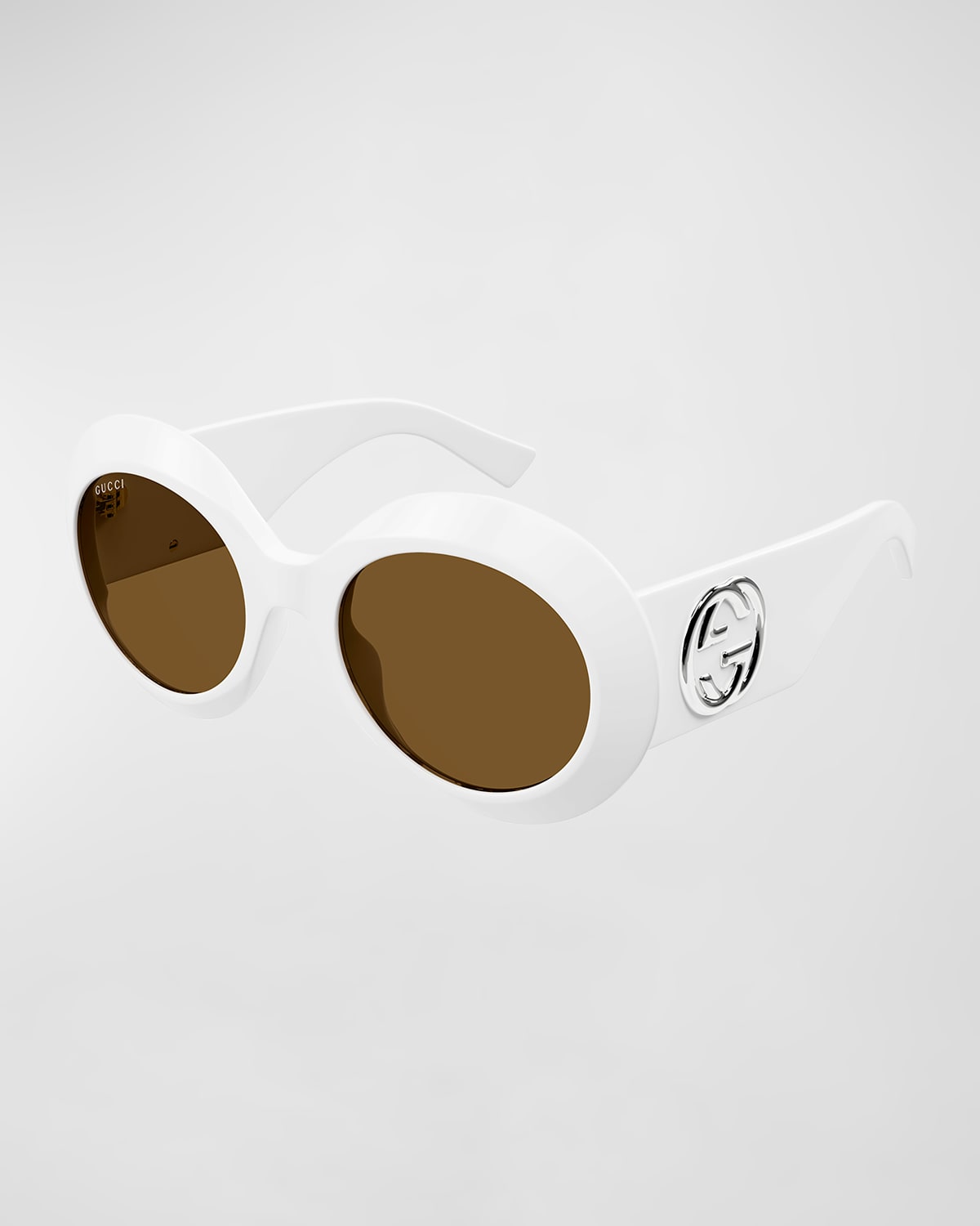 Gucci Beveled Acetate Round Sunglasses In Shiny Solid White