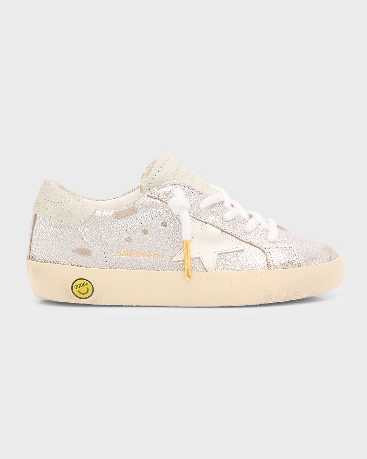 Golden Goose Girl's Superstar Lace Up Micro Crackle Trainers, Kids In Silver White