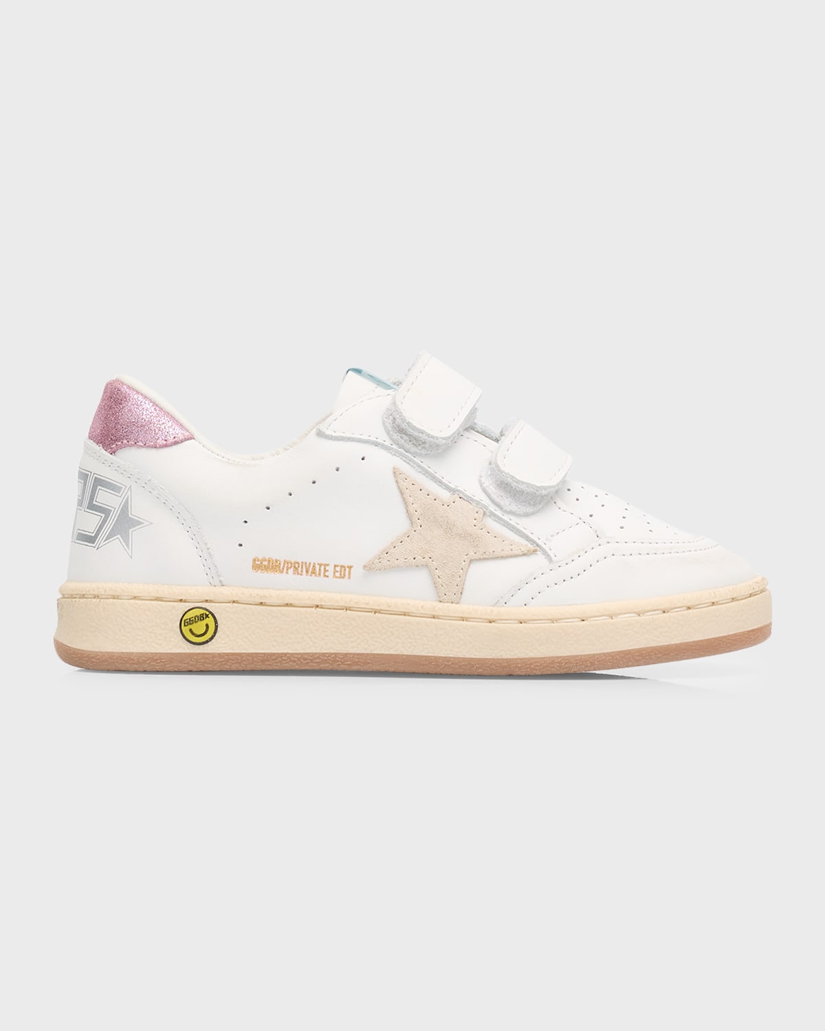 Golden Goose Kids' Ballstar Glitter Leather Strap Sneakers In White,peach