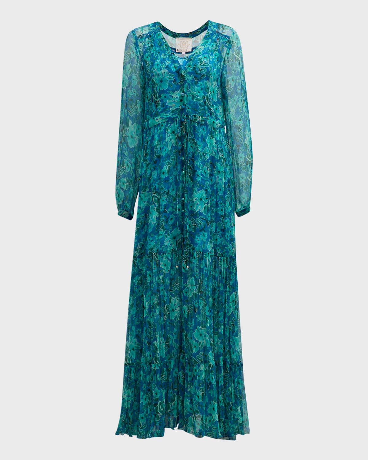 JOHNNY WAS RAQUEL TIERED FLORAL-PRINT CHIFFON MAXI DRESS