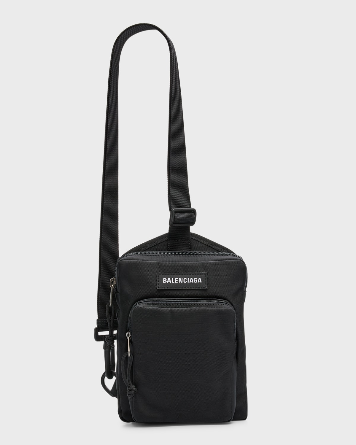 Shop Balenciaga Men's Downtown Leather Messenger Bag In 1000 Black