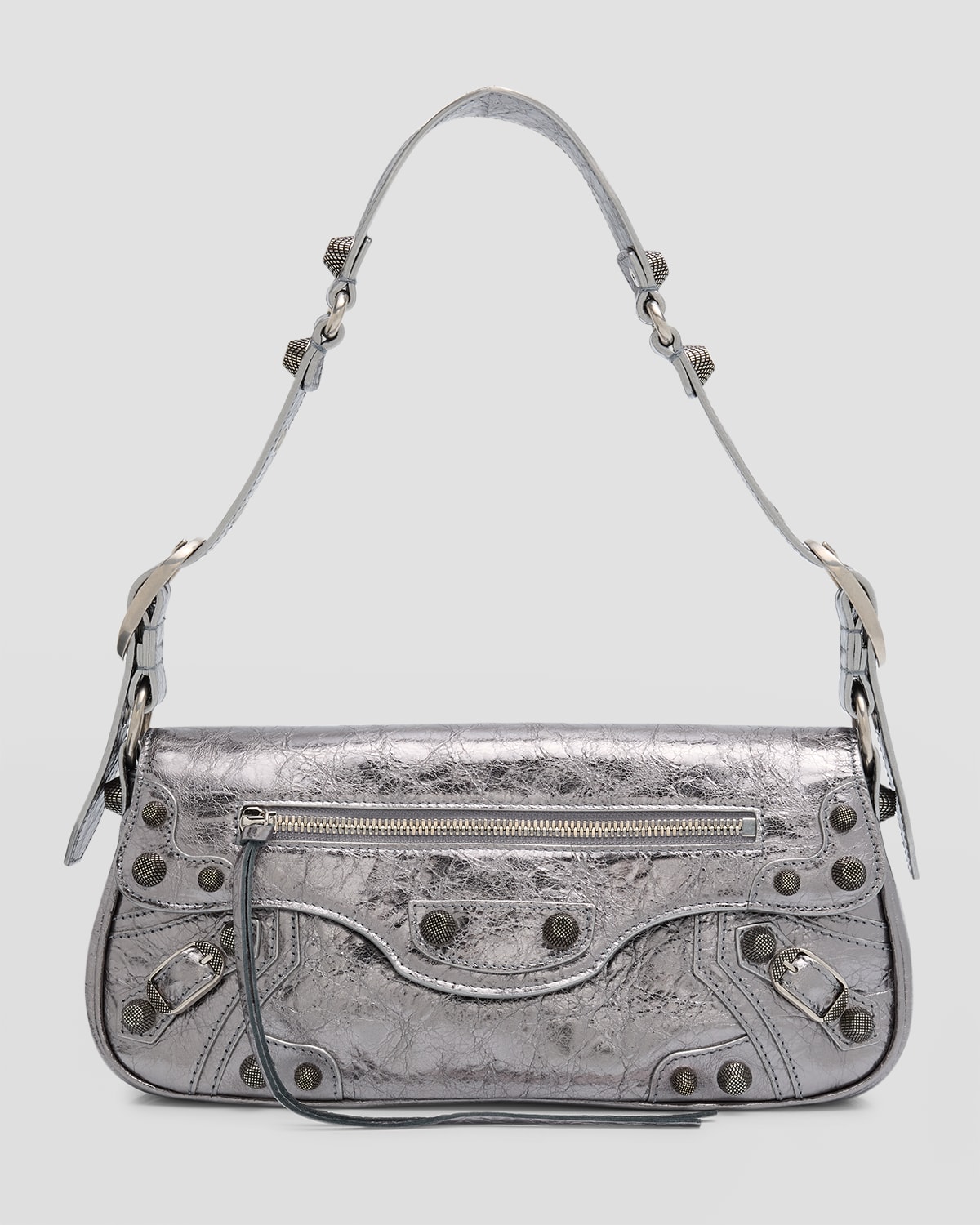 Balenciaga Le Cagole Small Metallic Sling Shoulder Bag In Silver