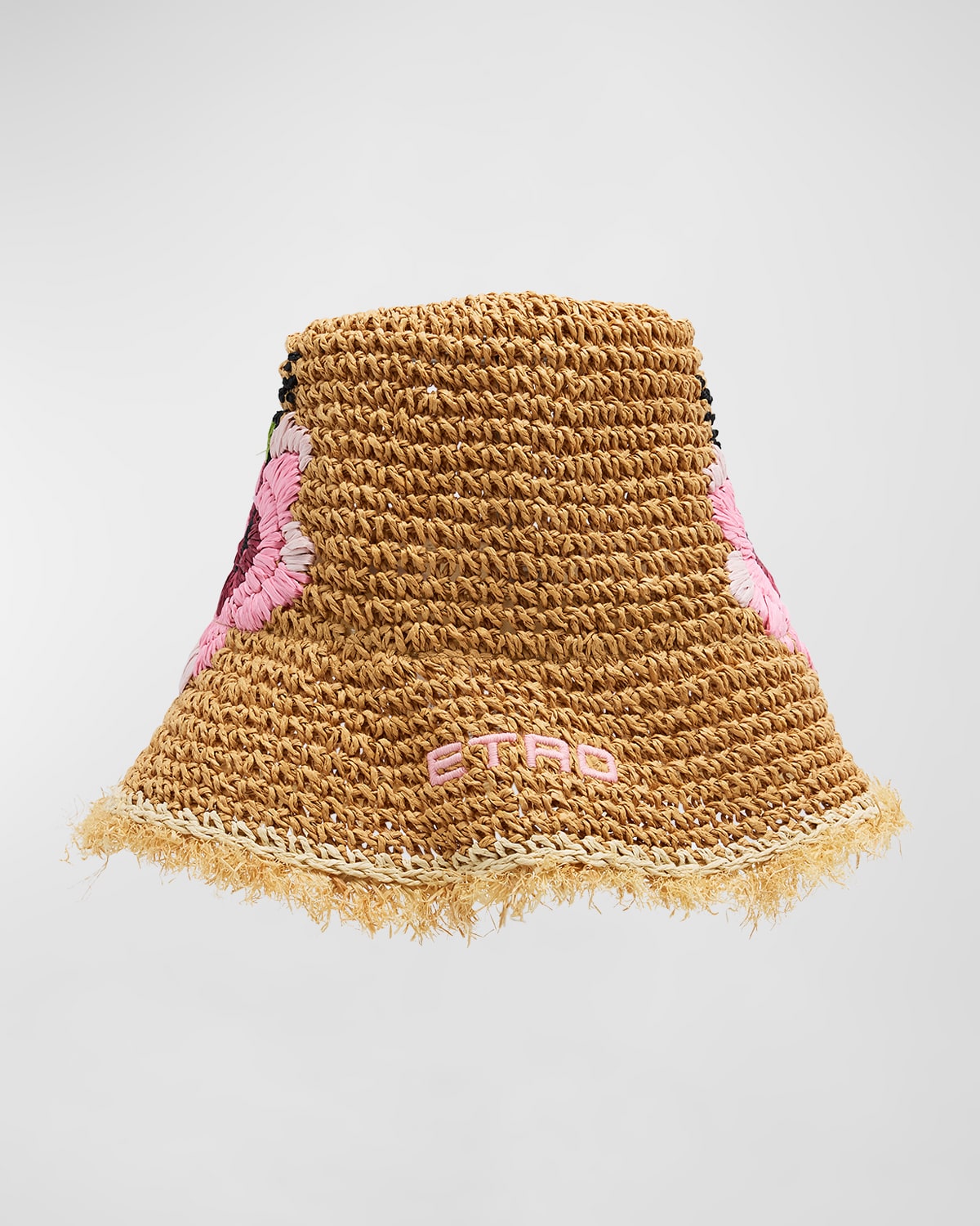 Etro Floral Embroidered Logo Paper Straw Bucket Hat In M0180 Natural