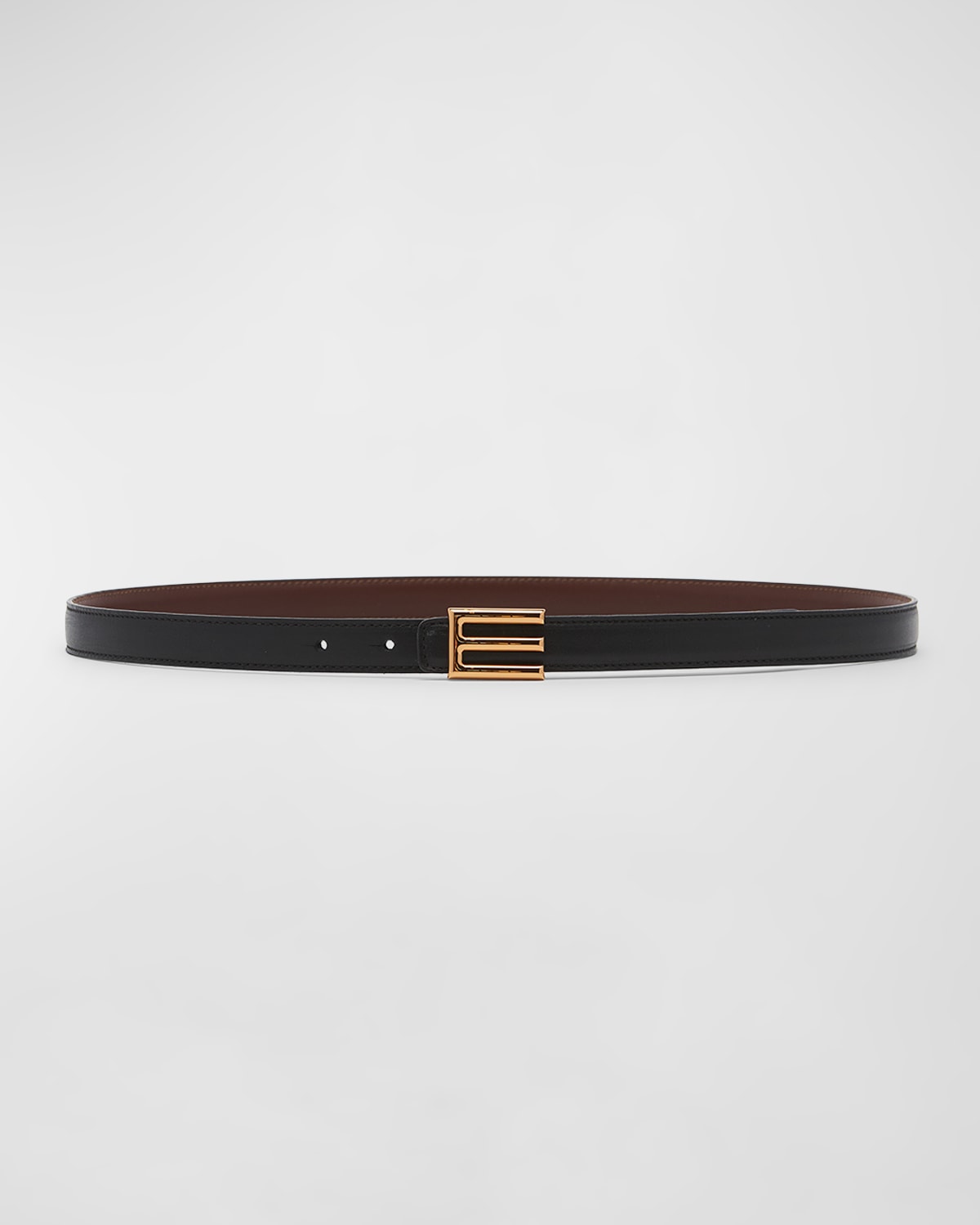 Shop Etro E-monogram Reversible Leather & Brass Skinny Belt In N0000 Nero