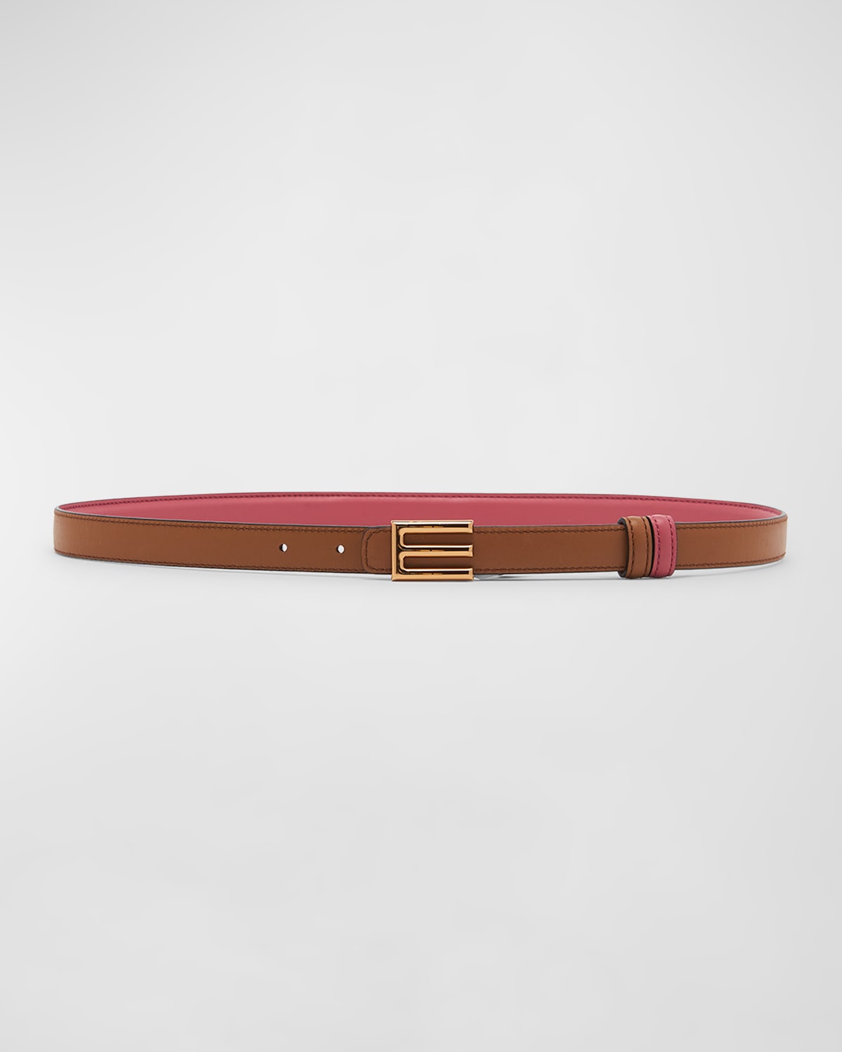 Etro E-monogram Reversible Leather & Brass Skinny Belt In R0375 Amaranto