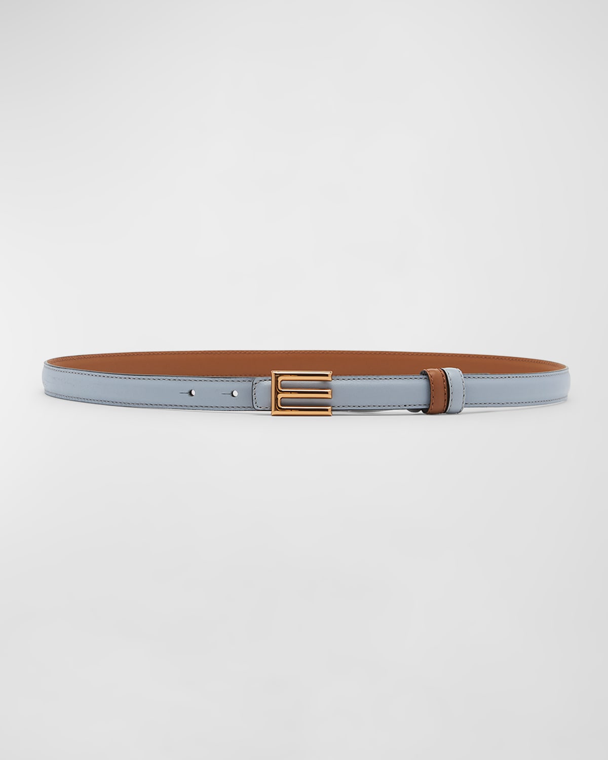 Etro E-monogram Reversible Leather & Brass Skinny Belt In B0194 Cielo 1