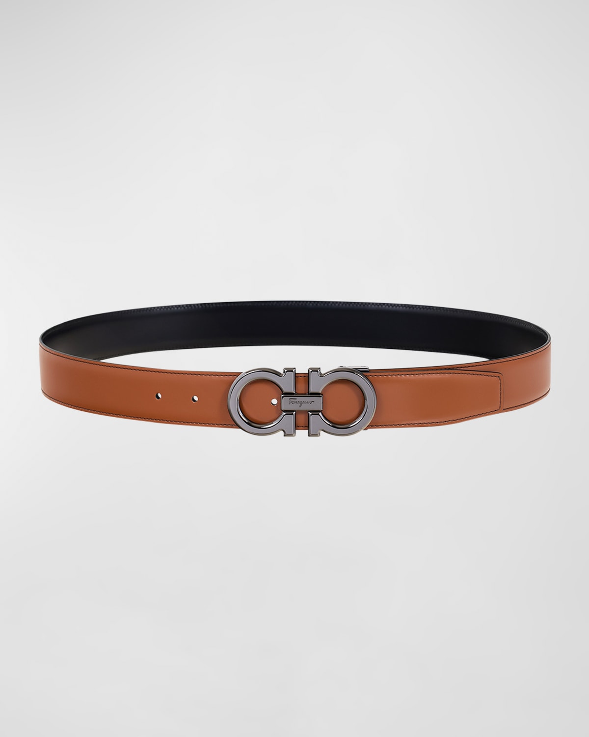 Shop Ferragamo Men's Double Adjustable Leather Gancini Belt In New Vicuna Nero