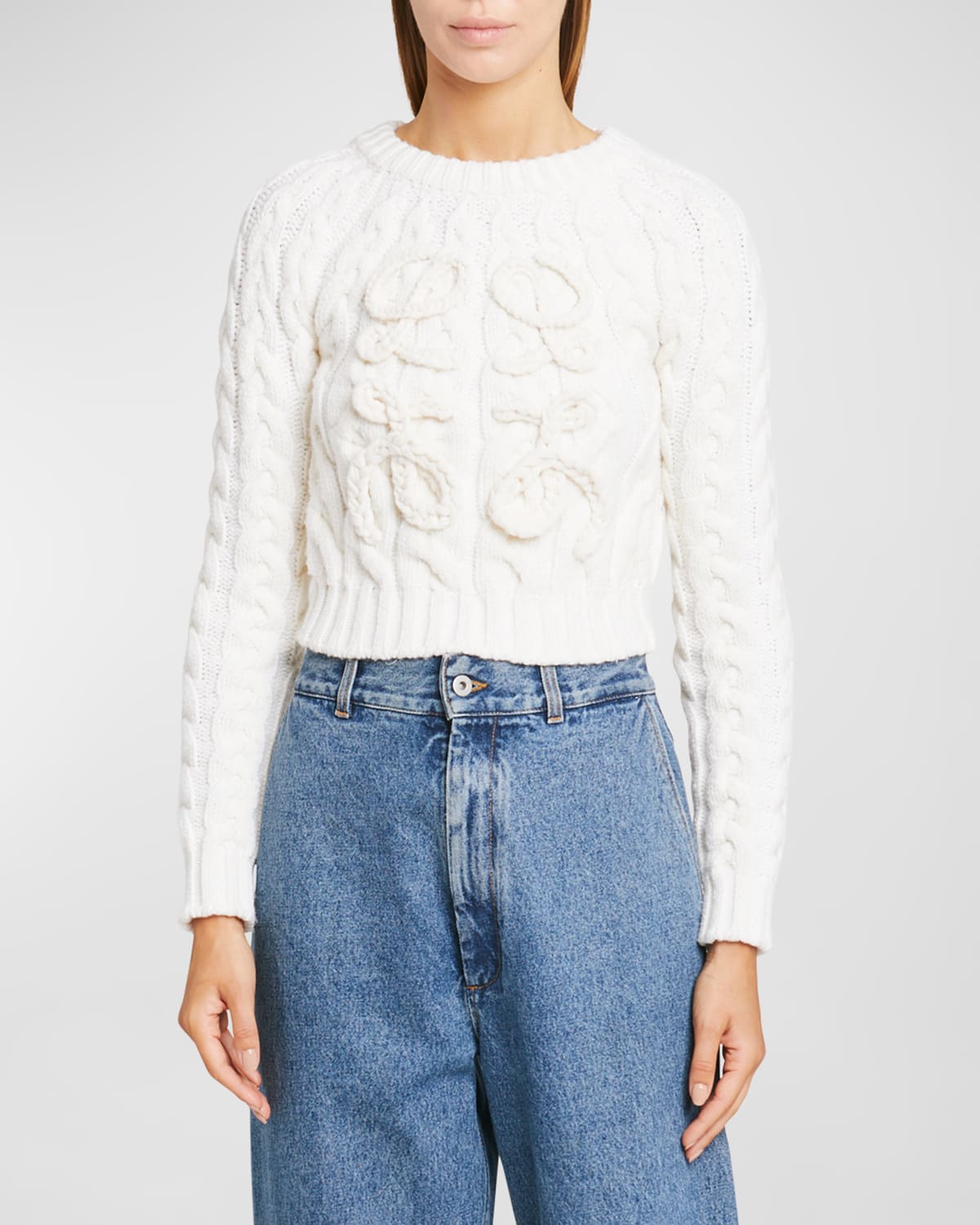 Shop Loewe Fisherman Cable-knit Sweater With Anagram Detail In White